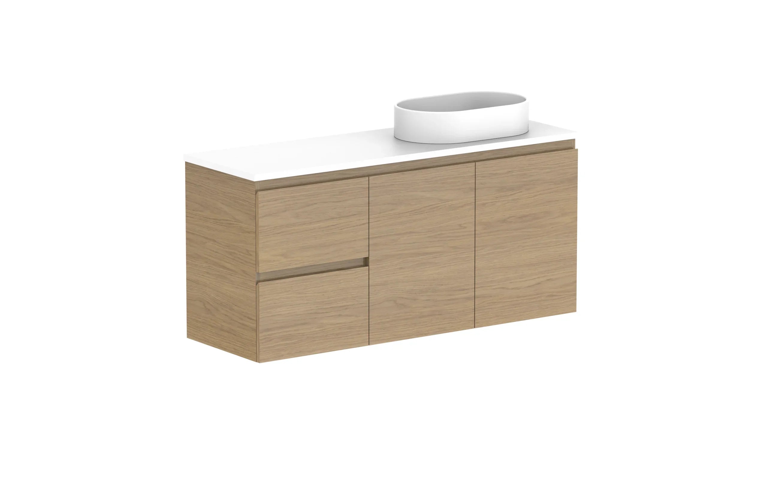 ADP Glacier Ensuite Door and Drawer Twin Wall Hung Vanity - 1200mm / Benchtop / Right Hand Bowl