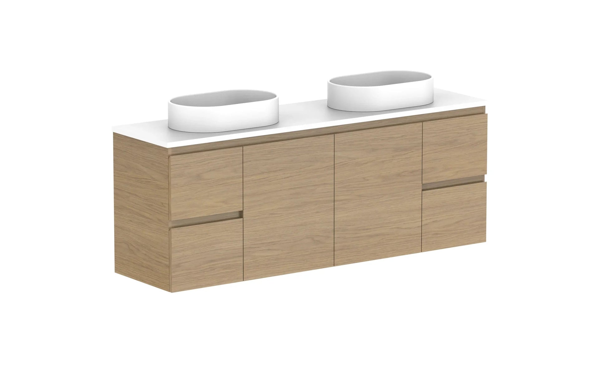 ADP Glacier Ensuite Door and Drawer Twin Wall Hung Vanity - 1500mm / Benchtop / Double Bowl