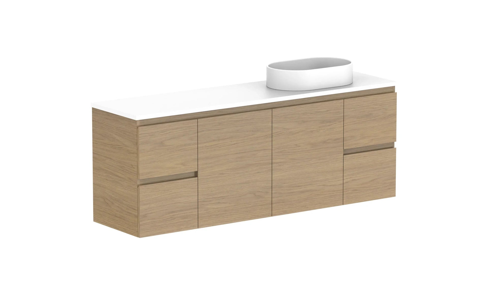 ADP Glacier Ensuite Door and Drawer Twin Wall Hung Vanity - 1500mm / Benchtop / Right Hand Bowl