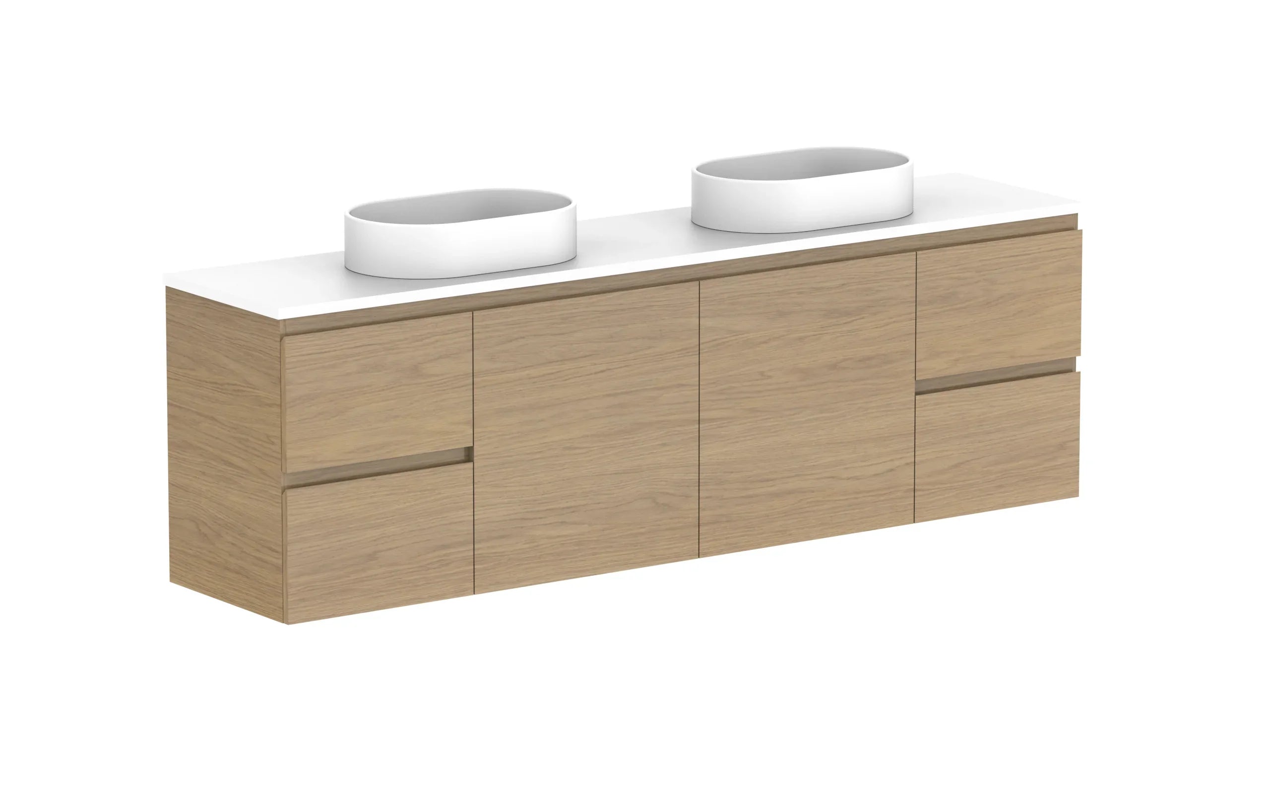 ADP Glacier Ensuite Door and Drawer Twin Wall Hung Vanity - 1800mm / Benchtop / Double Bowl