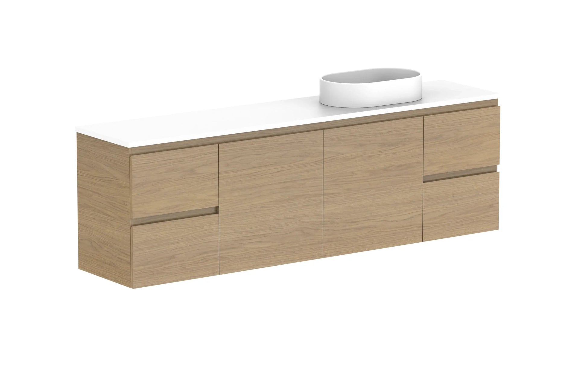 ADP Glacier Ensuite Door and Drawer Twin Wall Hung Vanity - 1800mm / Benchtop / Right Hand Bowl