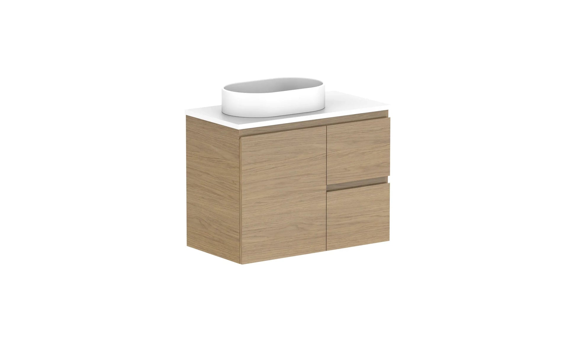 ADP Glacier Ensuite Door and Drawer Twin Wall Hung Vanity - 750mm / Benchtop / Left Hand Bowl