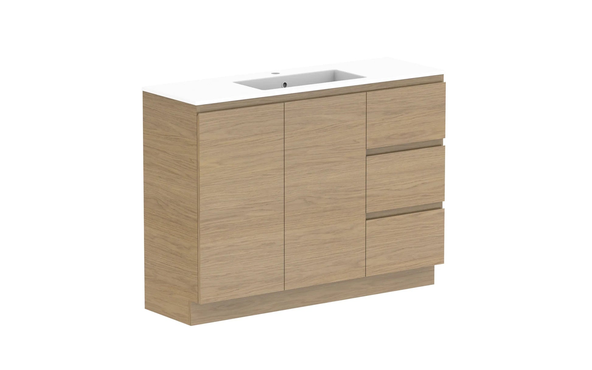 ADP Glacier Ensuite Door and Drawer Trio Freestanding Vanity - 1200mm / Cast Marble Moulded Top / Centre Bowl