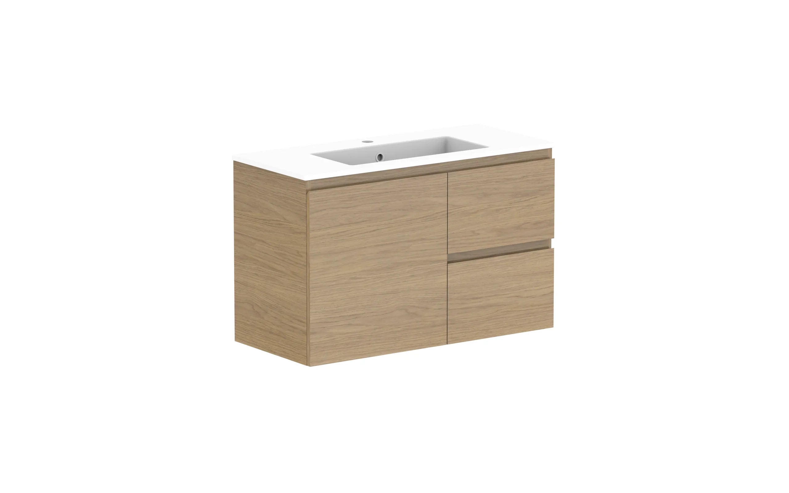 ADP Glacier Ensuite Door and Drawer Twin Wall Hung Vanity - 900mm / Cast Marble Moulded Top / Centre Bowl