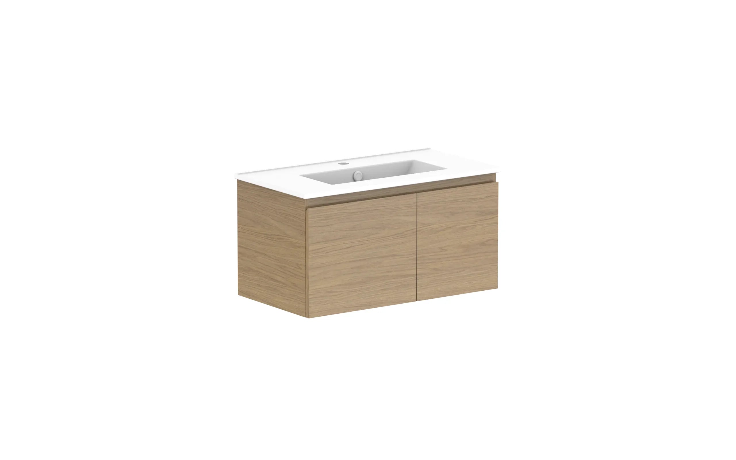 ADP Glacier Ensuite Door and Drawer Slim Wall Hung Vanity - 750mm / Ceramic Moulded Top / Centre Bowl