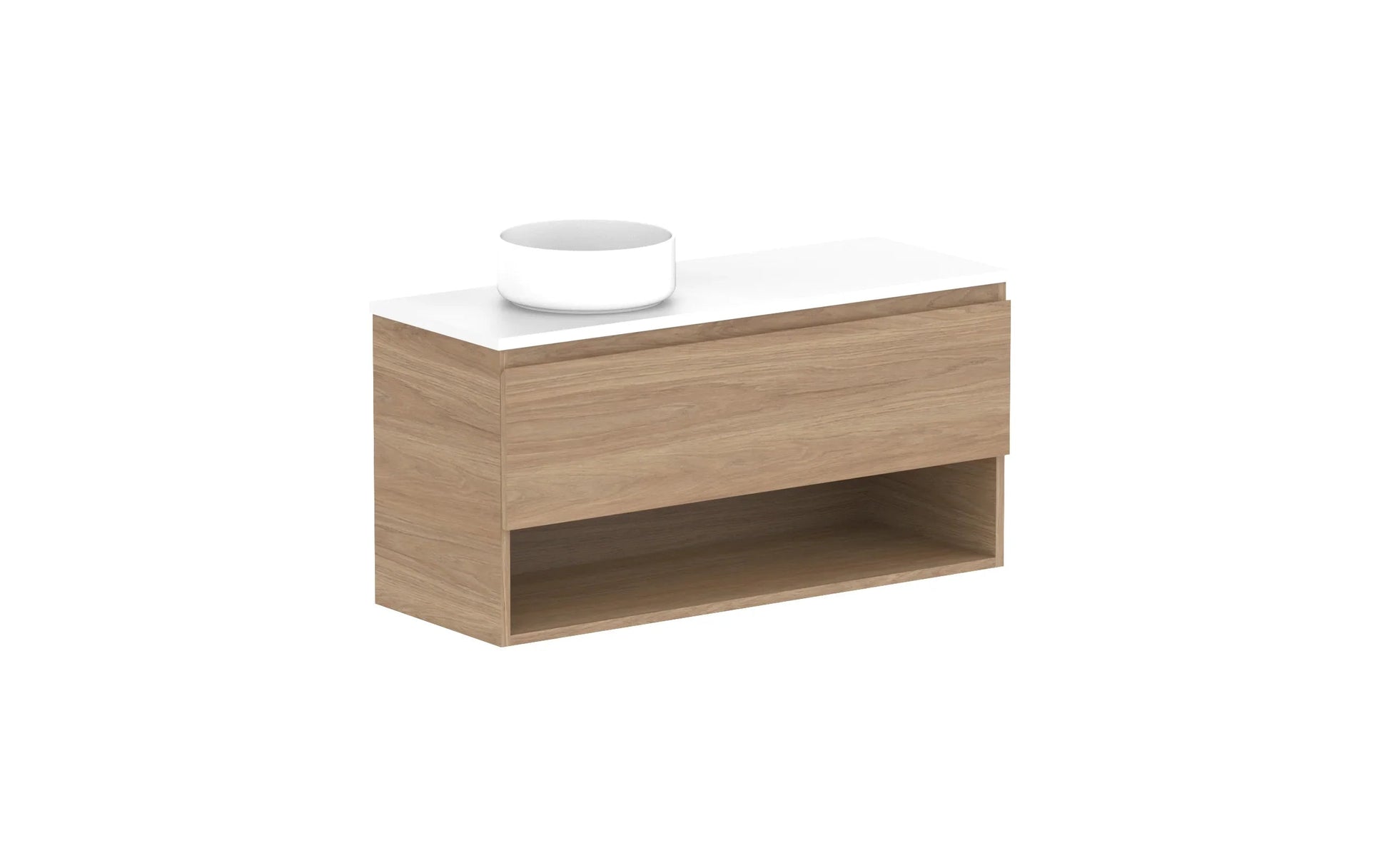 ADP Glacier Shelf Ensuite Slim Wall Hung Vanity - 1050mm / Benchtop / Left Hand Bowl