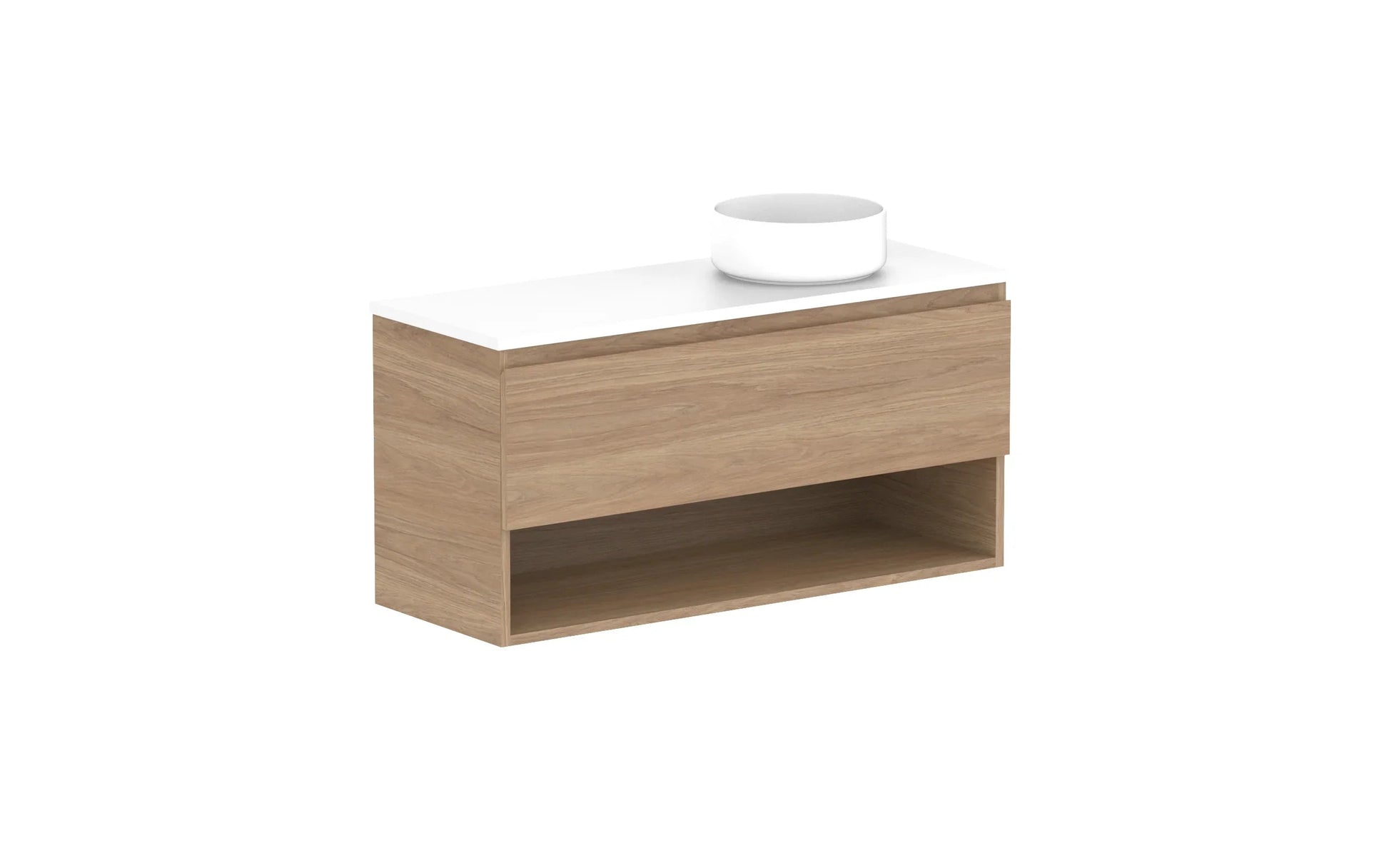 ADP Glacier Shelf Ensuite Slim Wall Hung Vanity - 1050mm / Benchtop / Right Hand Bowl