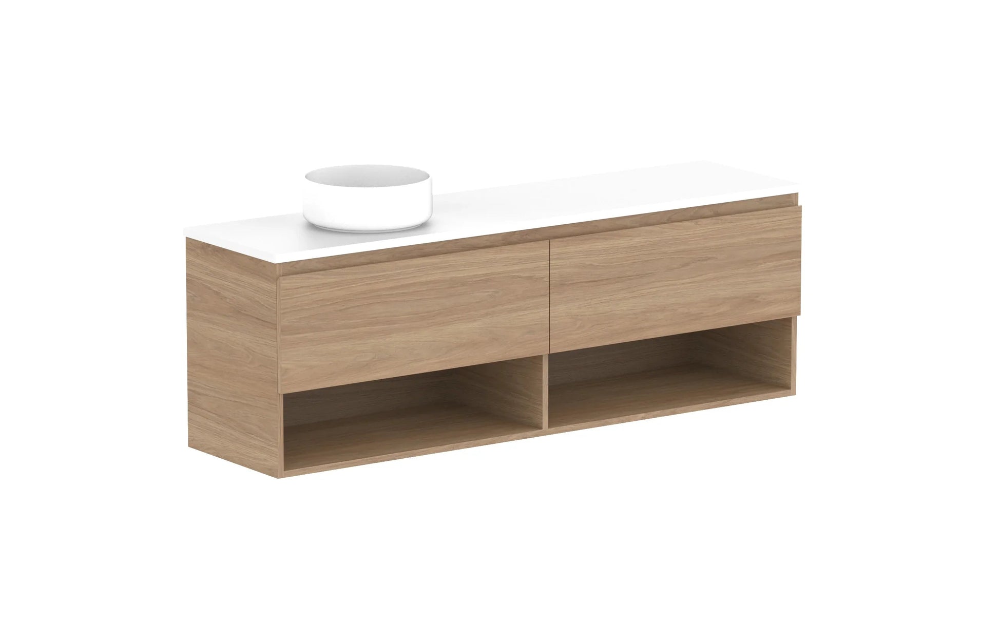 ADP Glacier Shelf Ensuite Slim Wall Hung Vanity - 1500mm / Benchtop / Left Hand Bowl