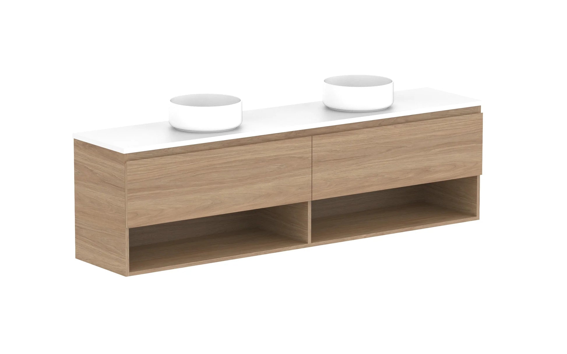 ADP Glacier Shelf Ensuite Slim Wall Hung Vanity - 1800mm / Benchtop / Double Bowl