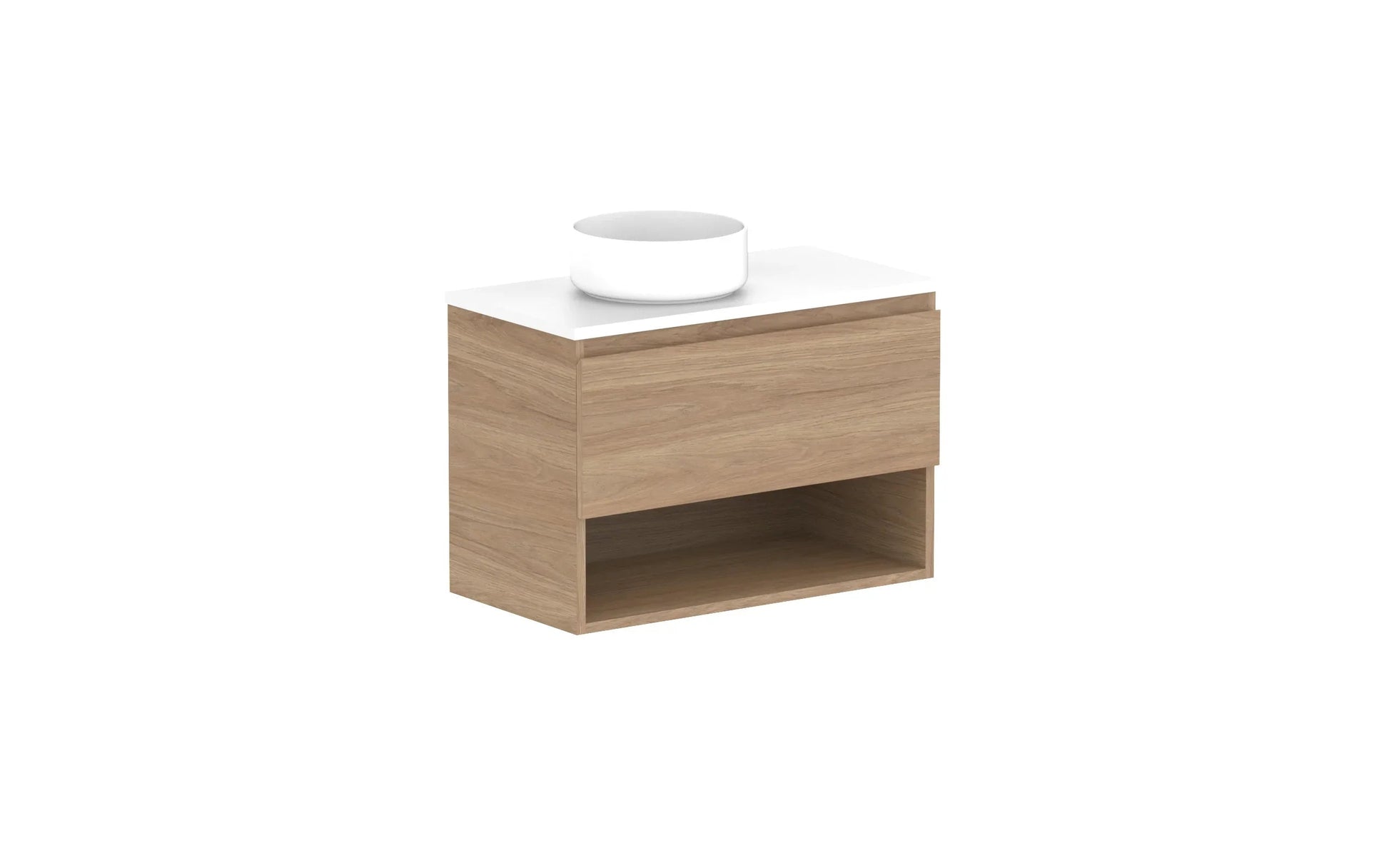 ADP Glacier Shelf Ensuite Slim Wall Hung Vanity - 750mm / Benchtop / Left Hand Bowl