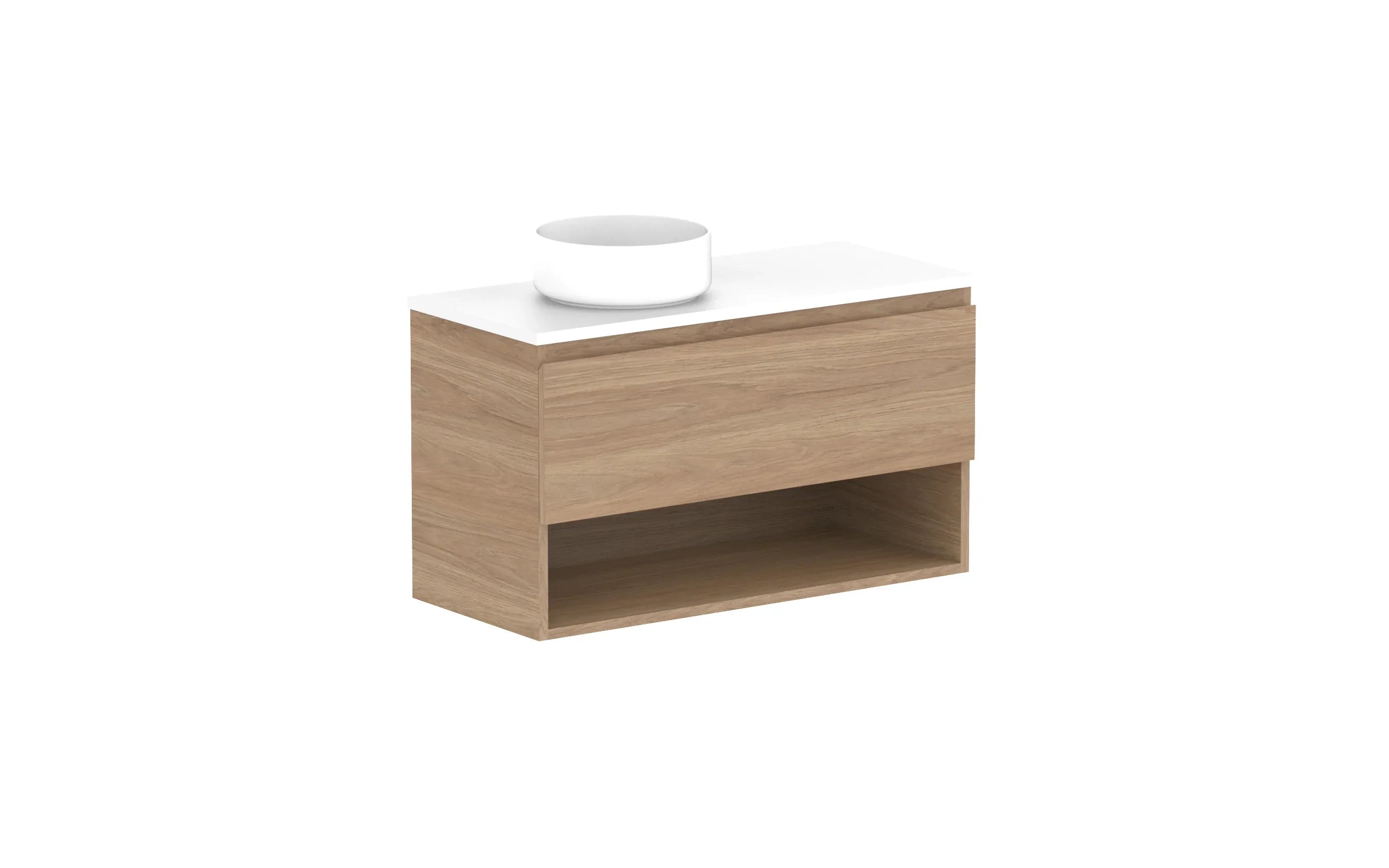 ADP Glacier Shelf Ensuite Slim Wall Hung Vanity - 900mm / Benchtop / Left Hand Bowl