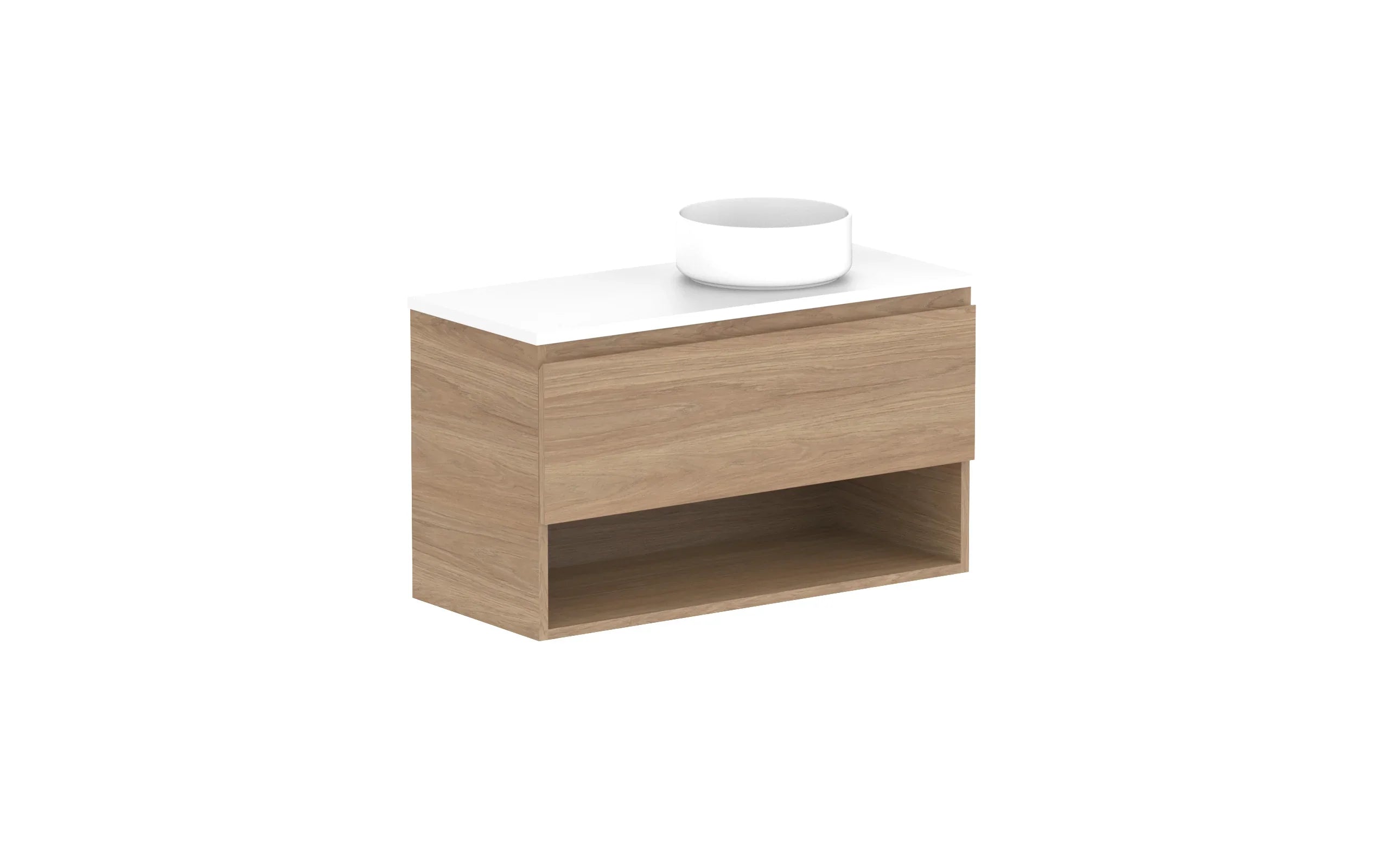 ADP Glacier Shelf Ensuite Slim Wall Hung Vanity - 900mm / Benchtop / Right Hand Bowl