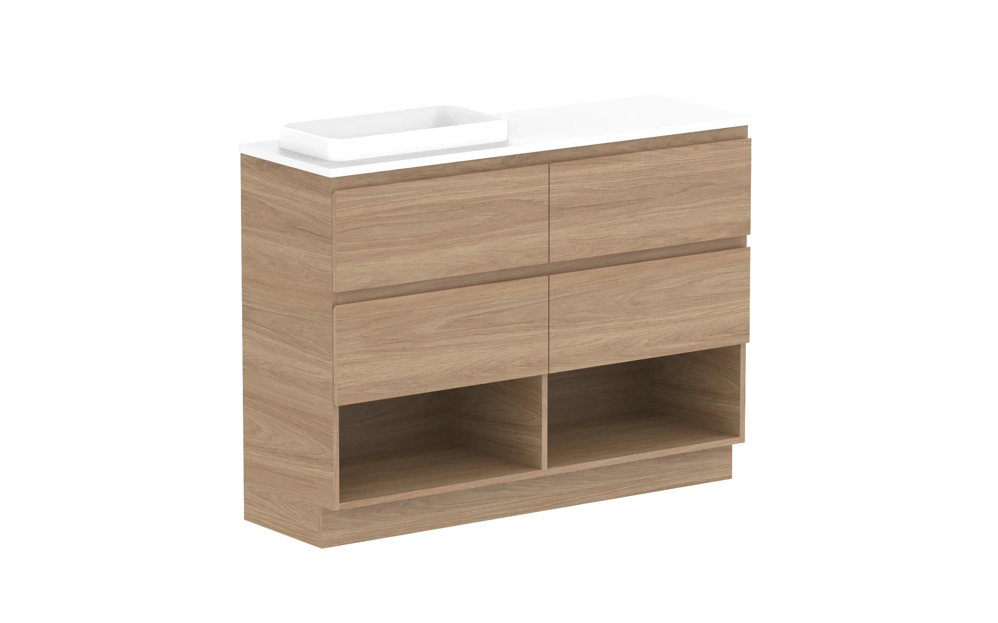 ADP Glacier Shelf Ensuite Trio Freestanding Vanity - 1200mm / Benchtop / Left Hand Bowl
