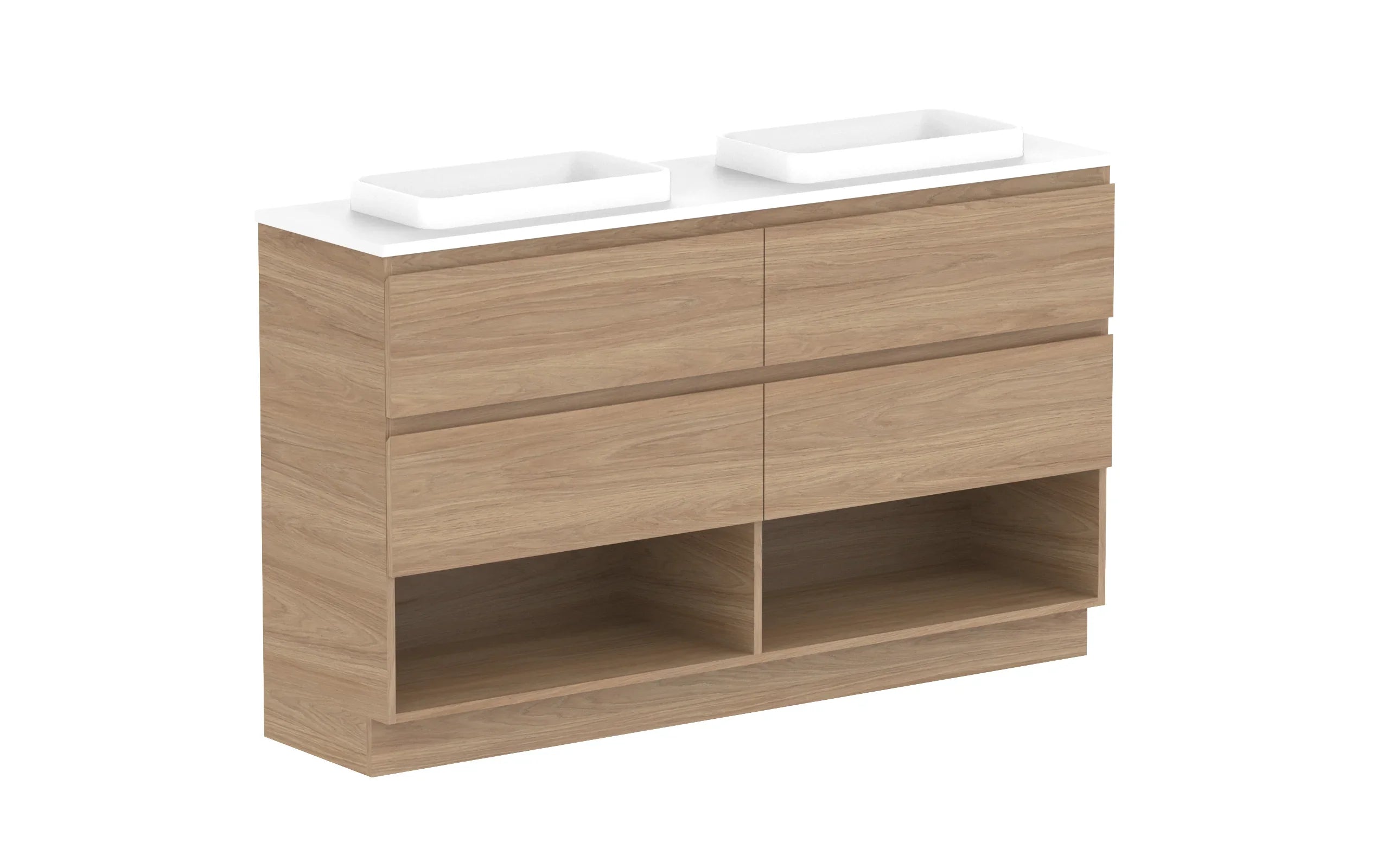 ADP Glacier Shelf Ensuite Trio Freestanding Vanity - 1500mm / Benchtop / Double Bowl