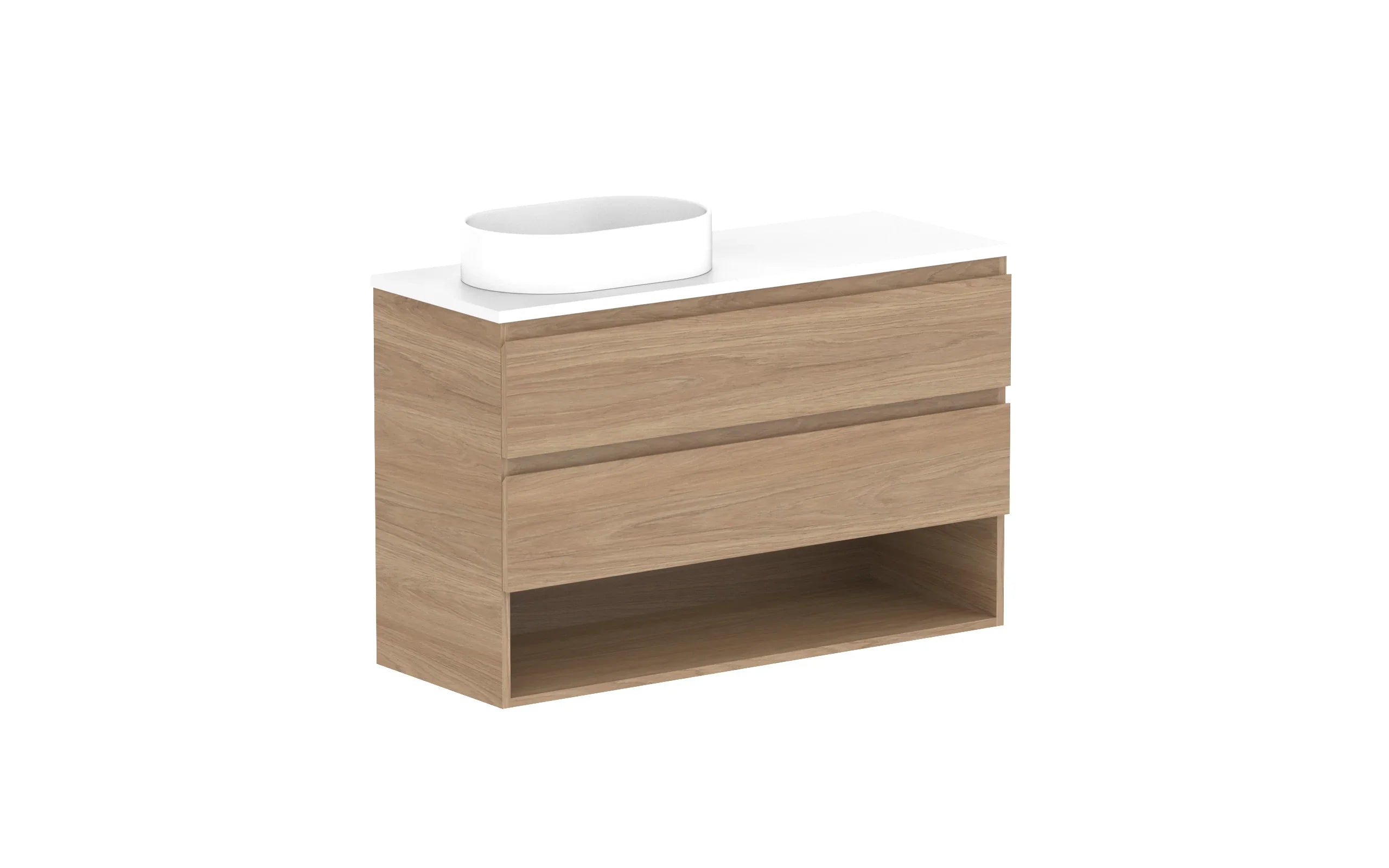 ADP Glacier Shelf Ensuite Twin Wall Hung Vanity - 1050mm / Benchtop / Left Hand Bowl