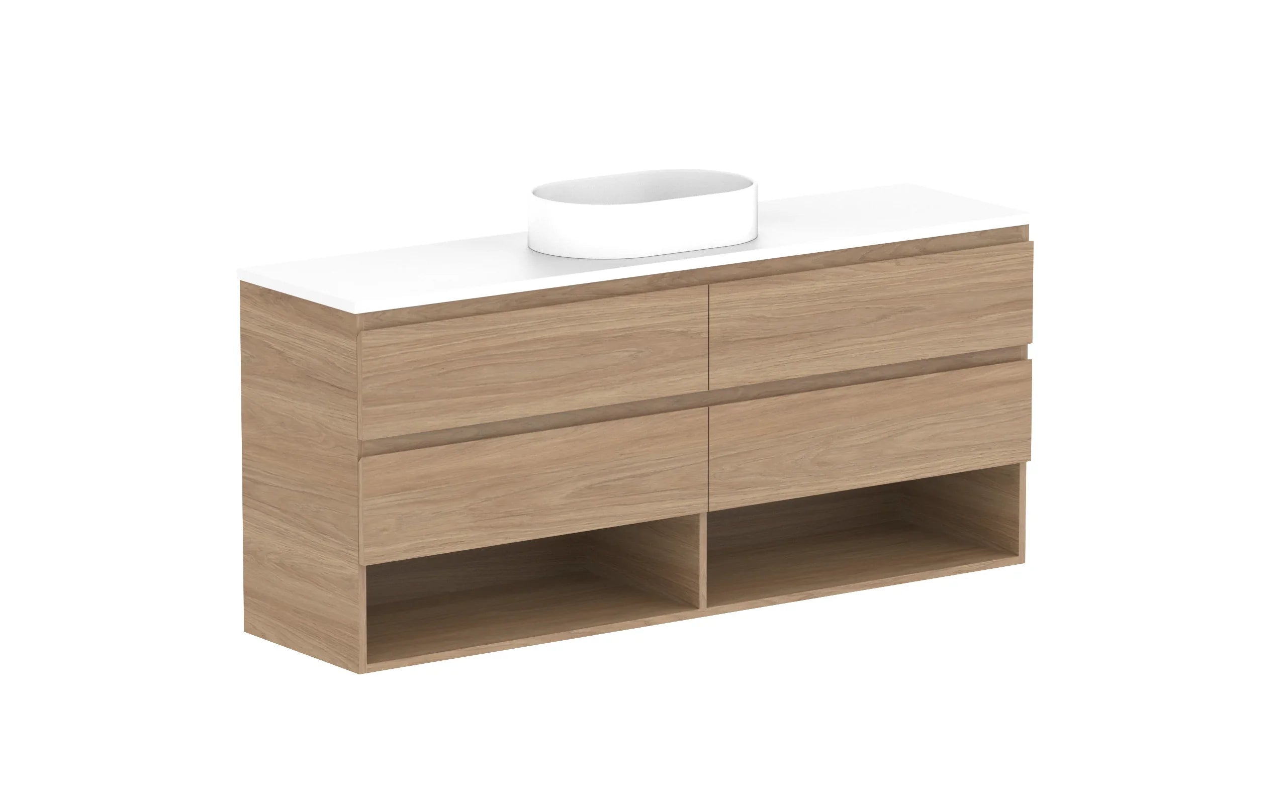 ADP Glacier Shelf Ensuite Twin Wall Hung Vanity - 1500mm / Benchtop / Centre Bowl