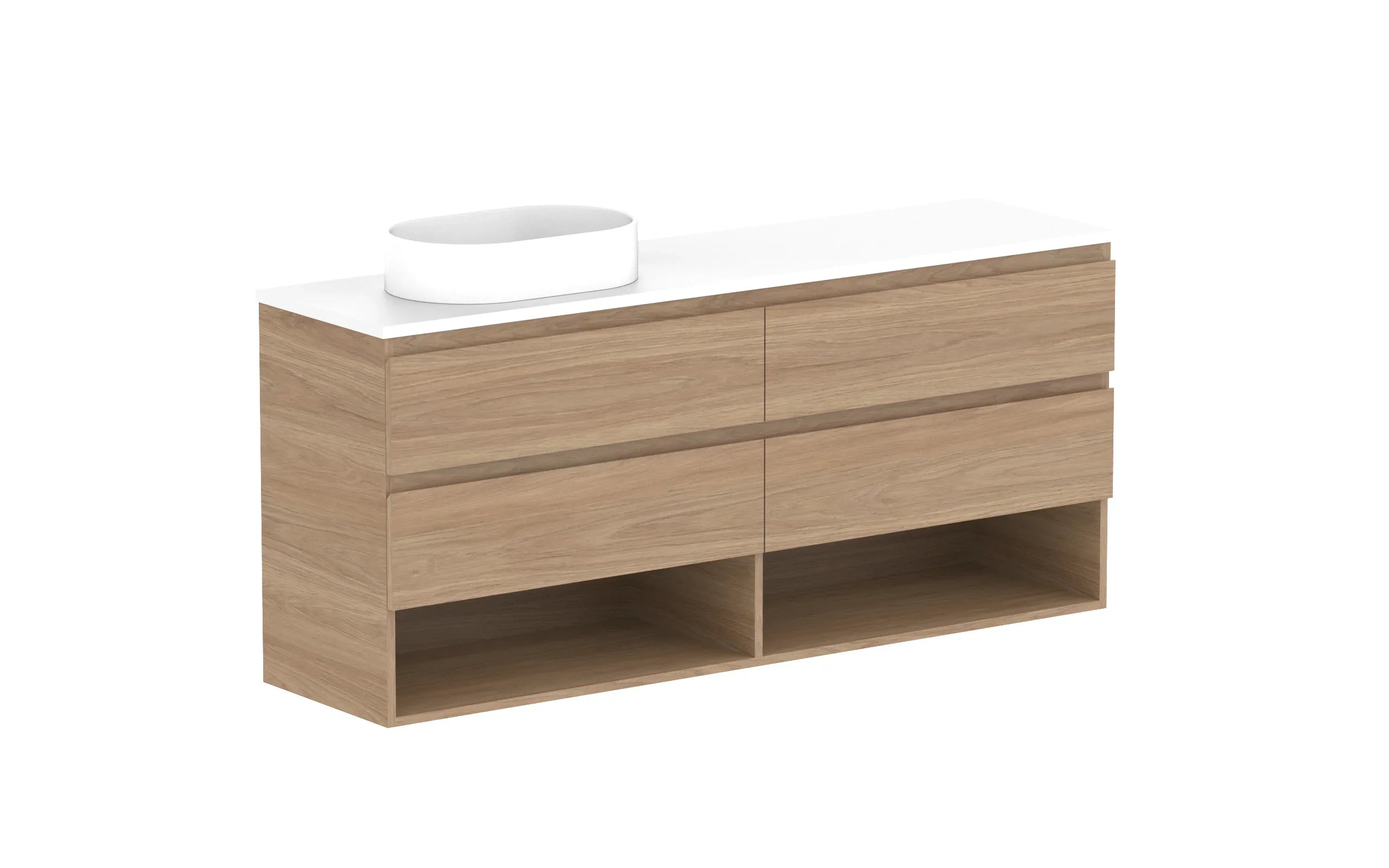 ADP Glacier Shelf Ensuite Twin Wall Hung Vanity - 1500mm / Benchtop / Left Hand Bowl
