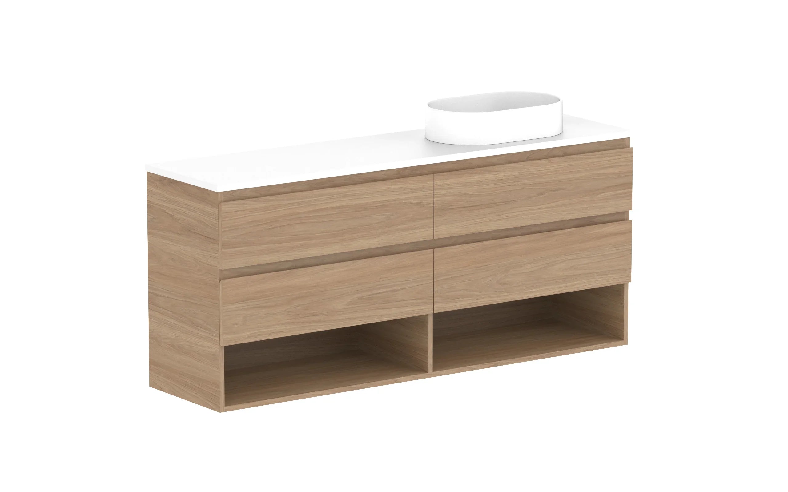 ADP Glacier Shelf Ensuite Twin Wall Hung Vanity - 1500mm / Benchtop / Right Hand Bowl