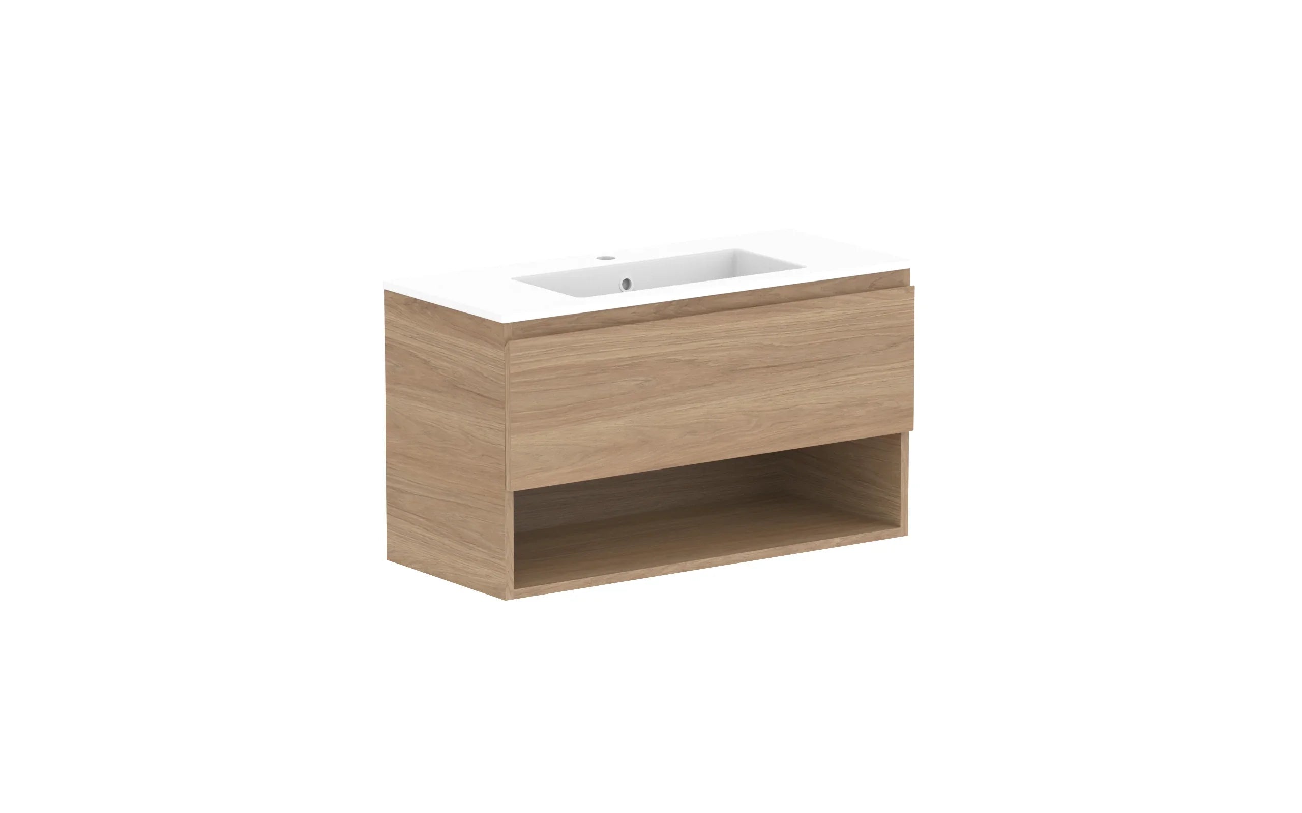 ADP Glacier Shelf Ensuite Slim Wall Hung Vanity - 900mm / Cast Marble Moulded Top / Centre Bowl