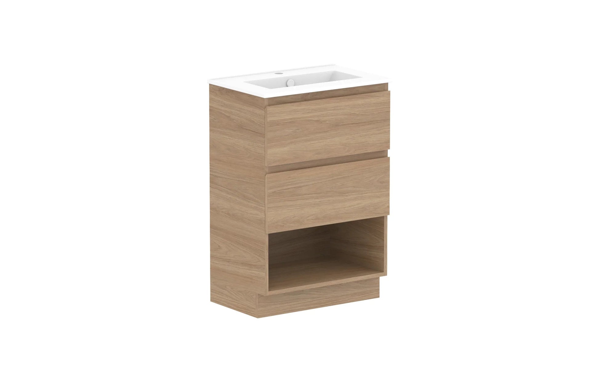 ADP Glacier Shelf Ensuite Trio Freestanding Vanity - 600mm / Ceramic Moulded Top / Centre Bowl