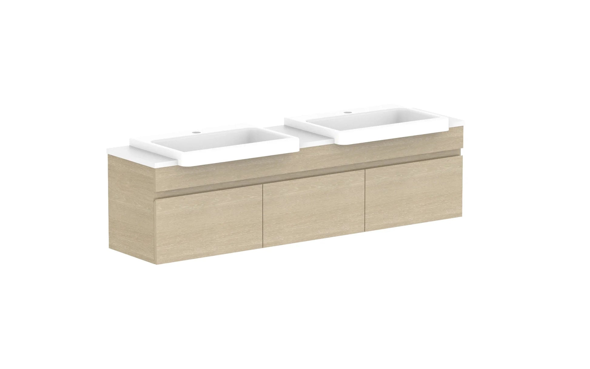 ADP Glacier Semi-Recessed All Door Slim Wall Hung Vanity - 1500mm / Stone Benchtop / Double Bowl