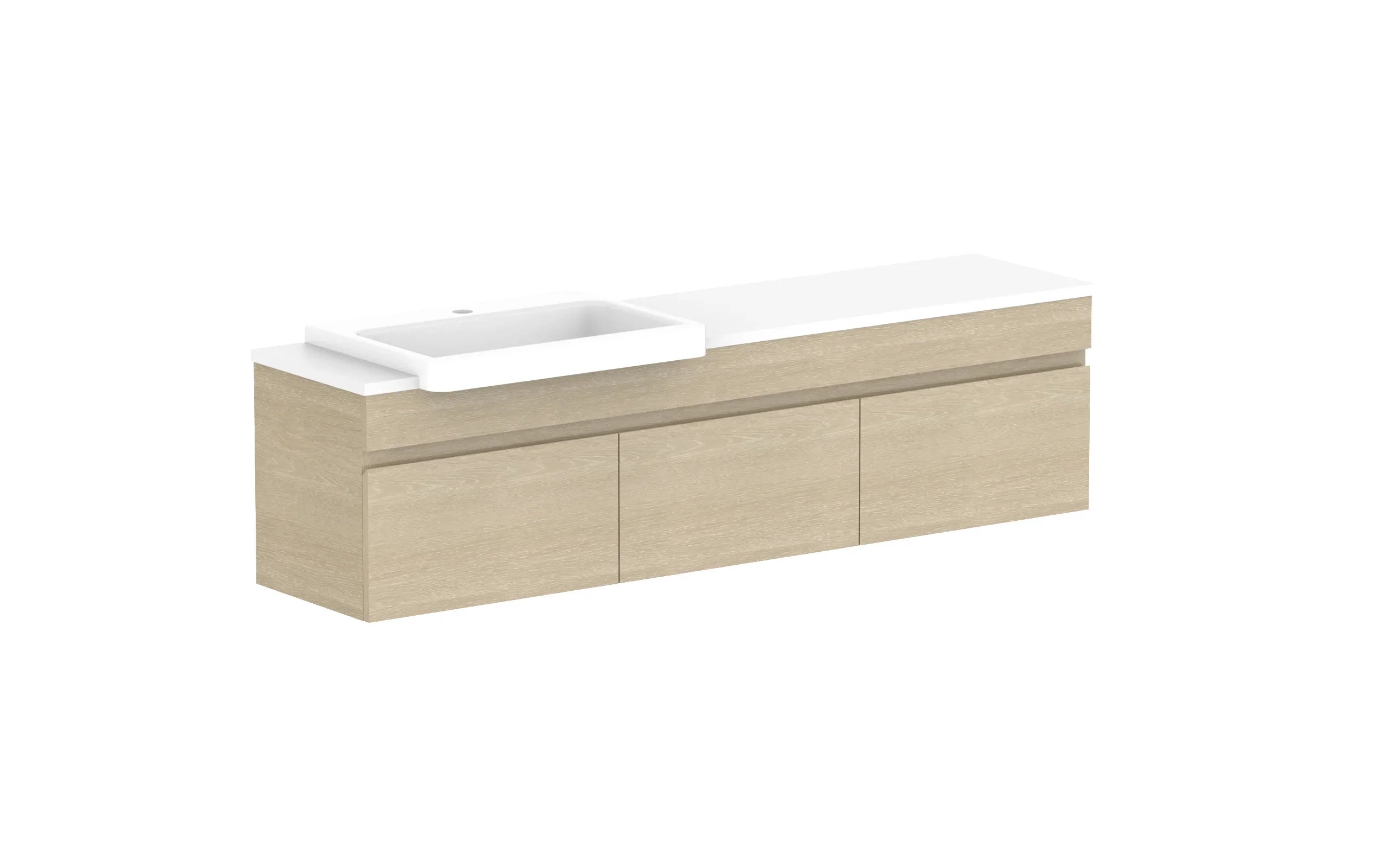 ADP Glacier Semi-Recessed All Door Slim Wall Hung Vanity - 1500mm / Stone Benchtop / Left Hand Bowl