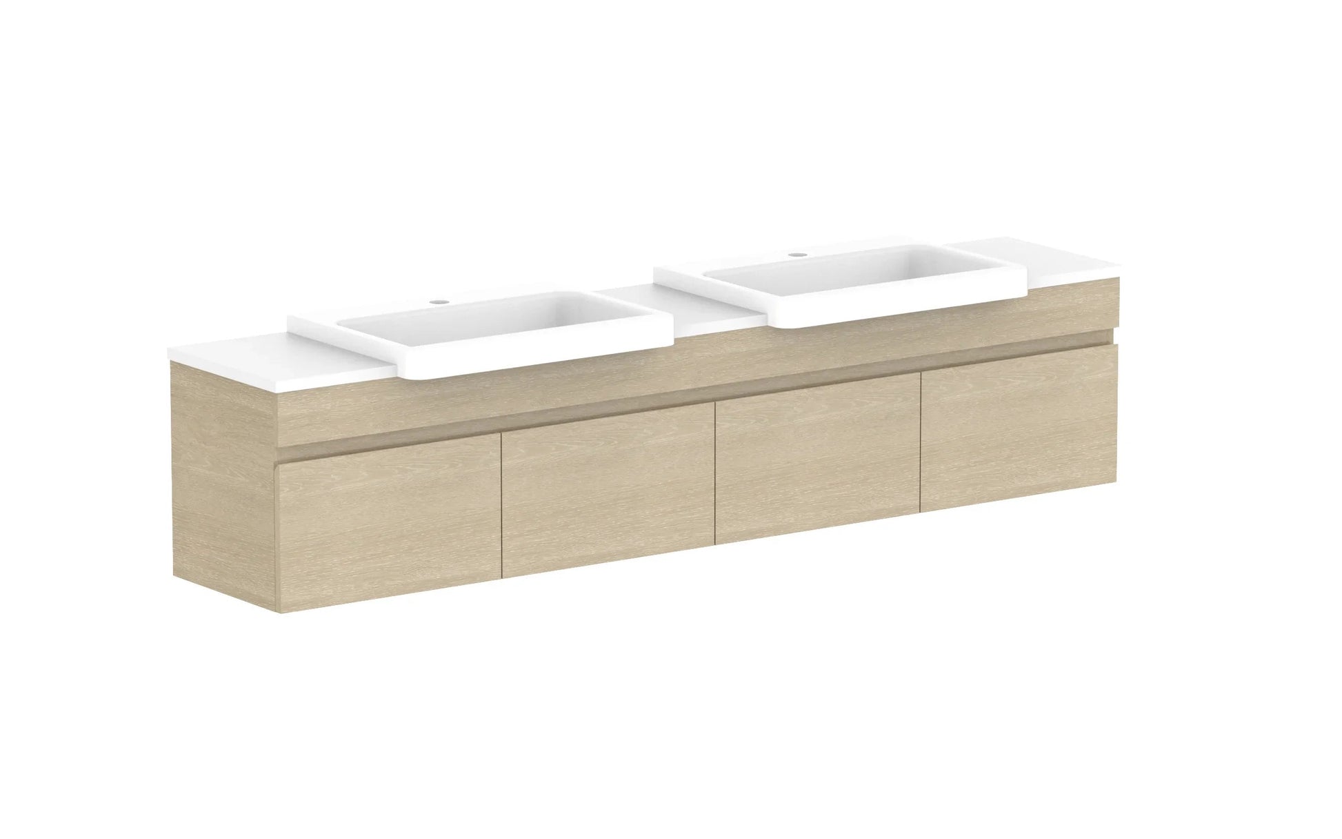 ADP Glacier Semi-Recessed All Door Slim Wall Hung Vanity - 1800mm / Stone Benchtop / Double Bowl