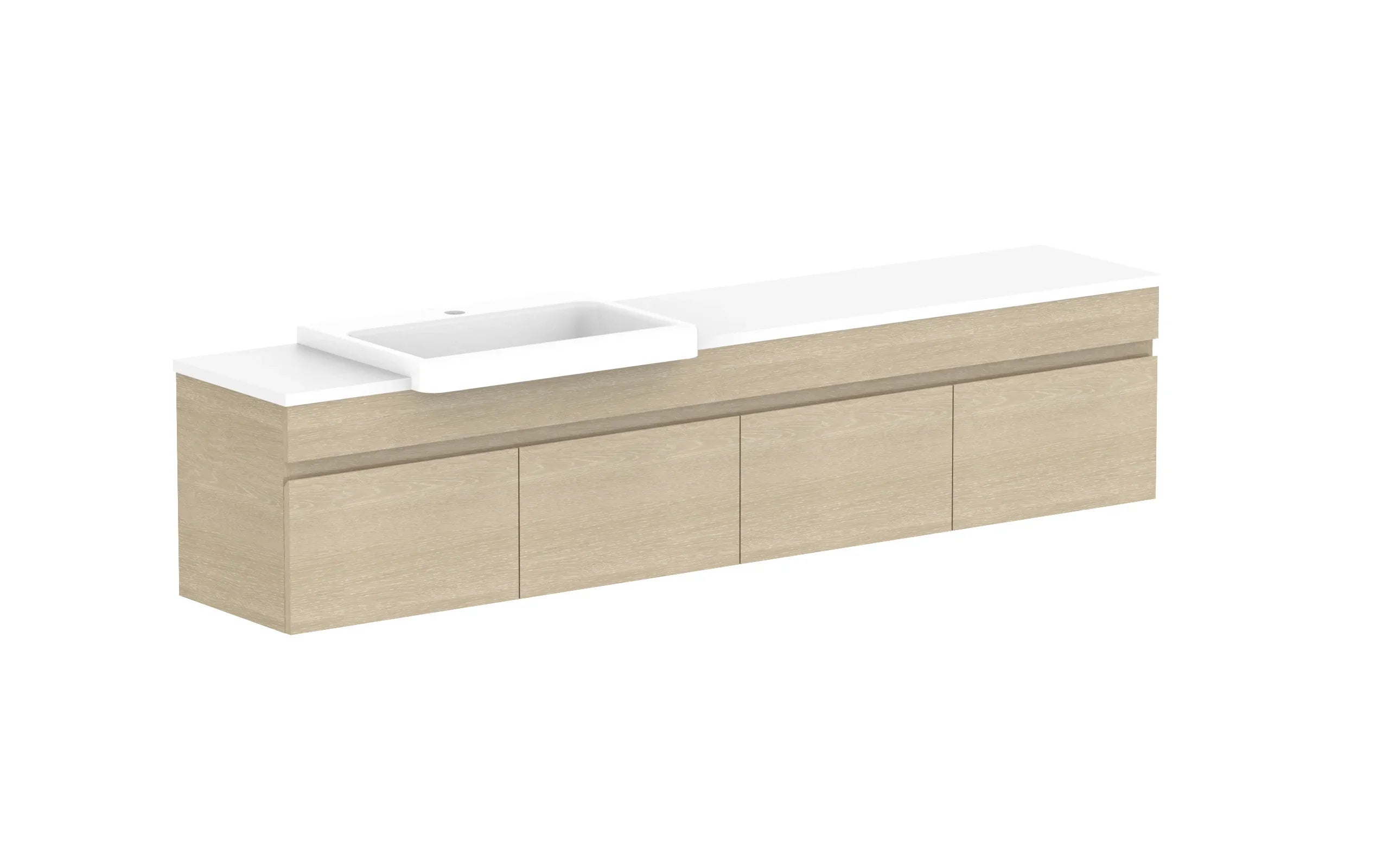 ADP Glacier Semi-Recessed All Door Slim Wall Hung Vanity - 1800mm / Stone Benchtop / Left Hand Bowl