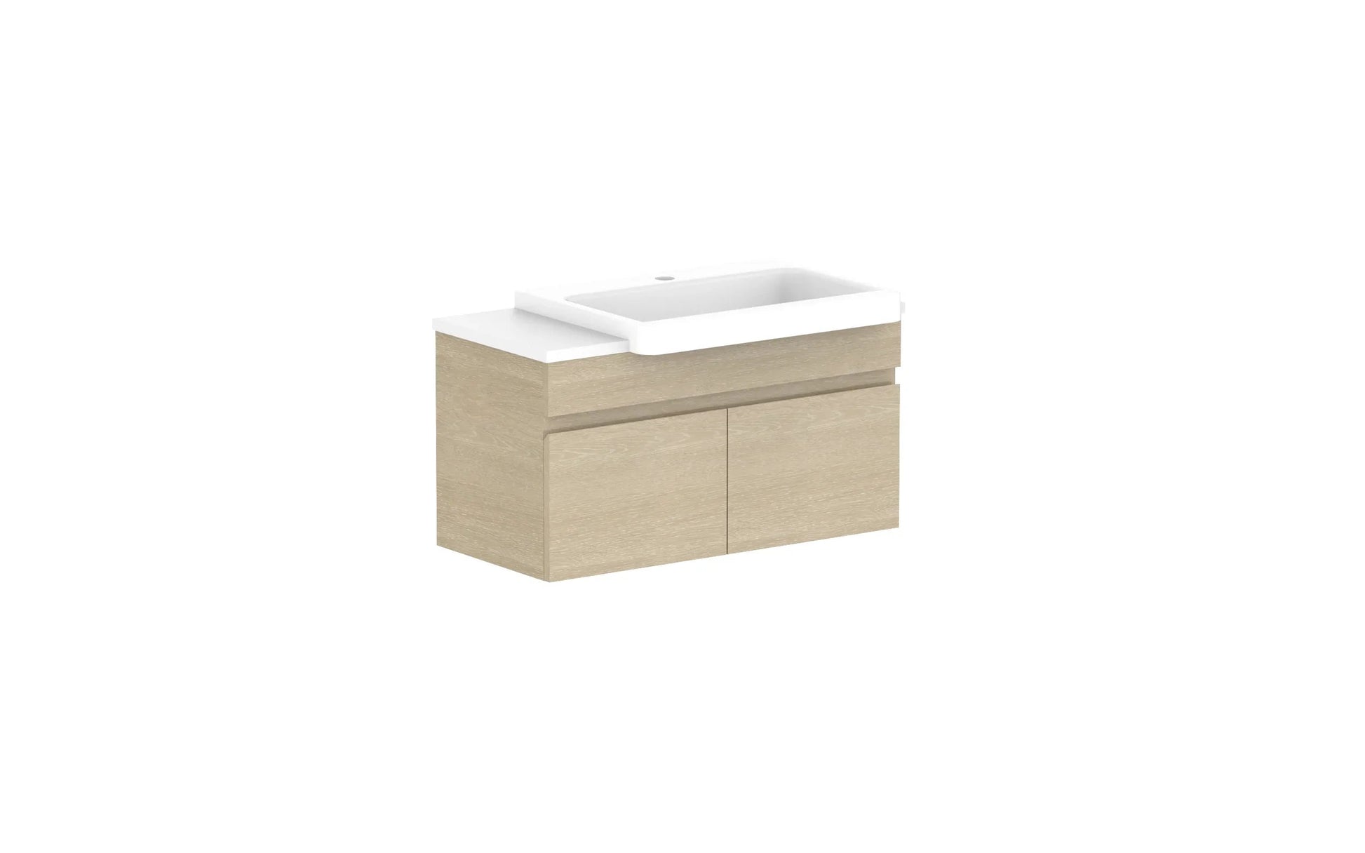 ADP Glacier Semi-Recessed All Door Slim Wall Hung Vanity - 750mm / Stone Benchtop / Right Hand Bowl