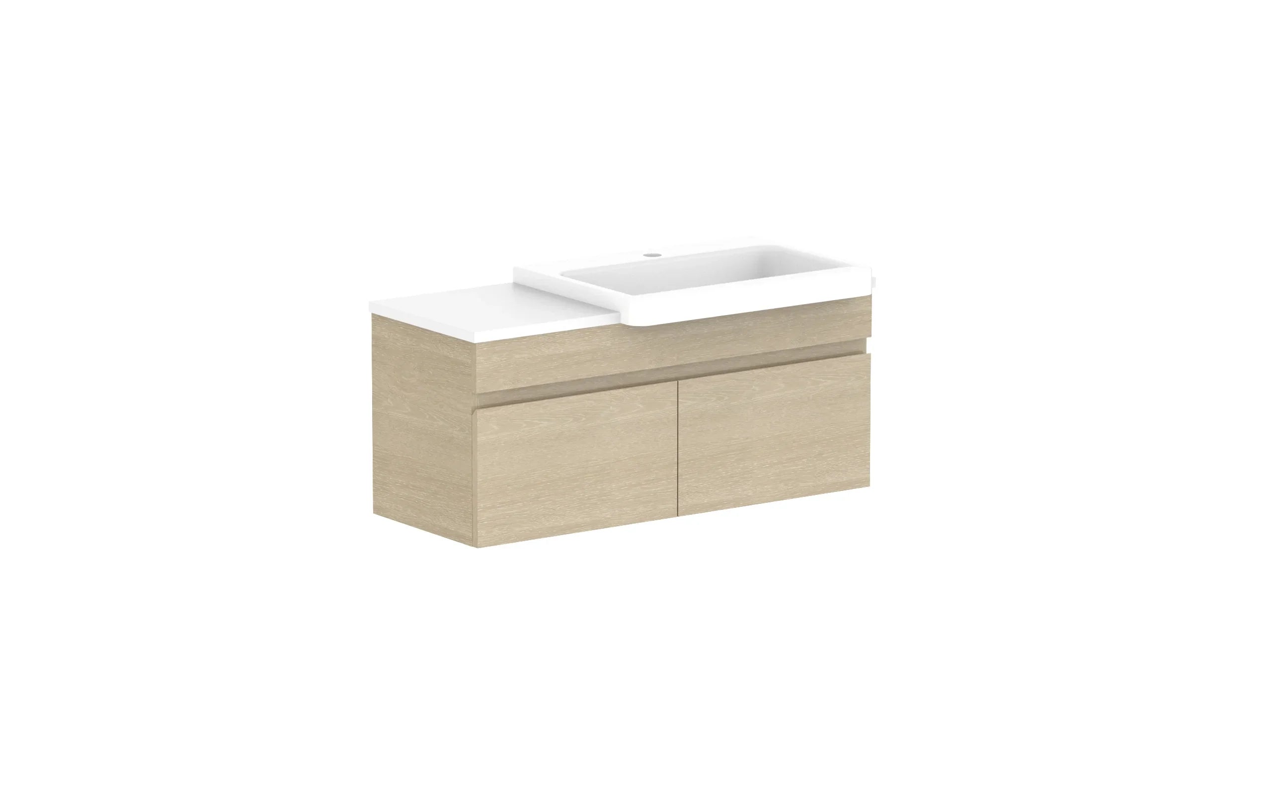 ADP Glacier Semi-Recessed All Door Slim Wall Hung Vanity - 900mm / Stone Benchtop / Right Hand Bowl