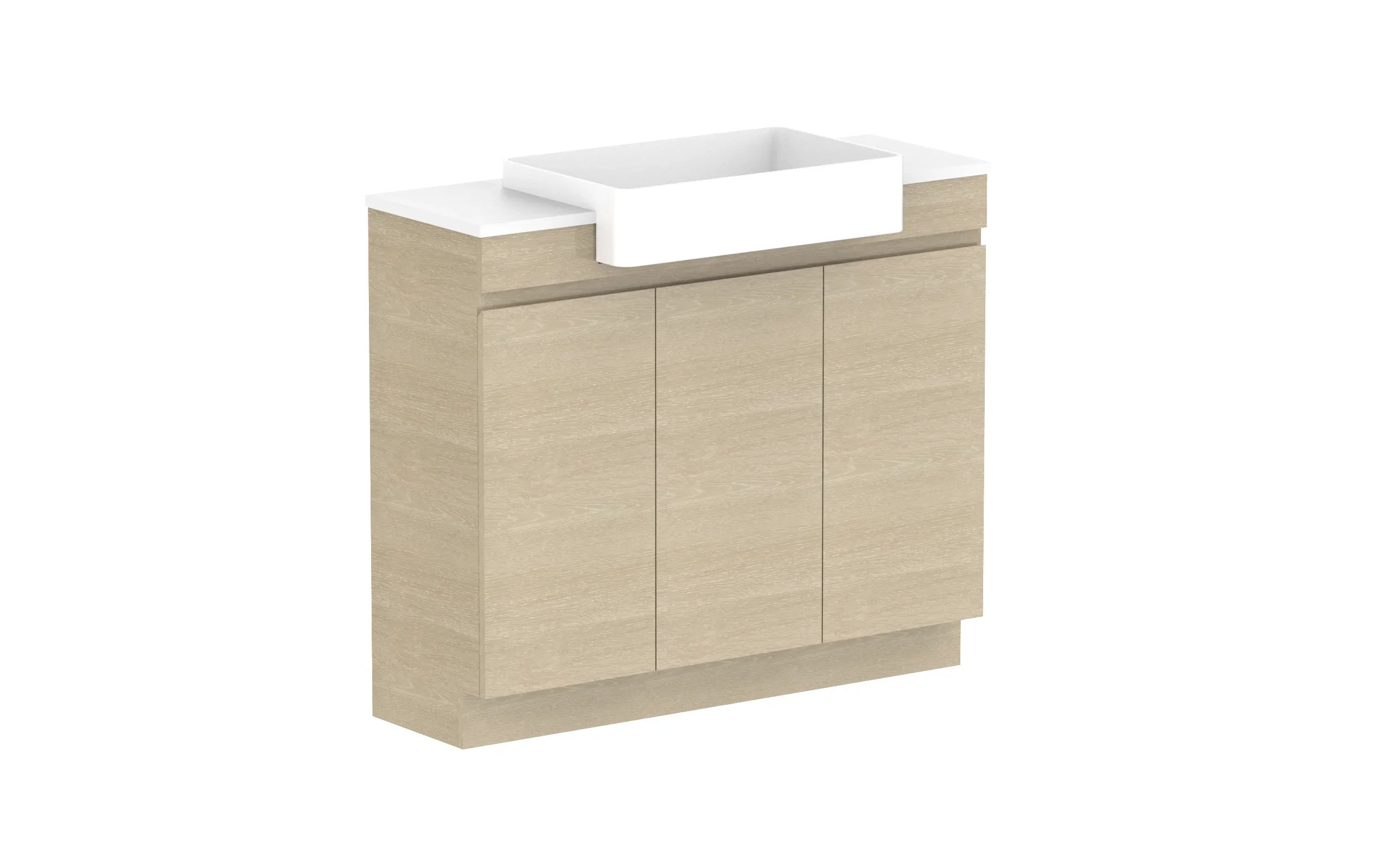 ADP Glacier Semi-Recessed All Door Trio Freestanding Vanity - 1050mm / Stone Benchtop / Centre Bowl