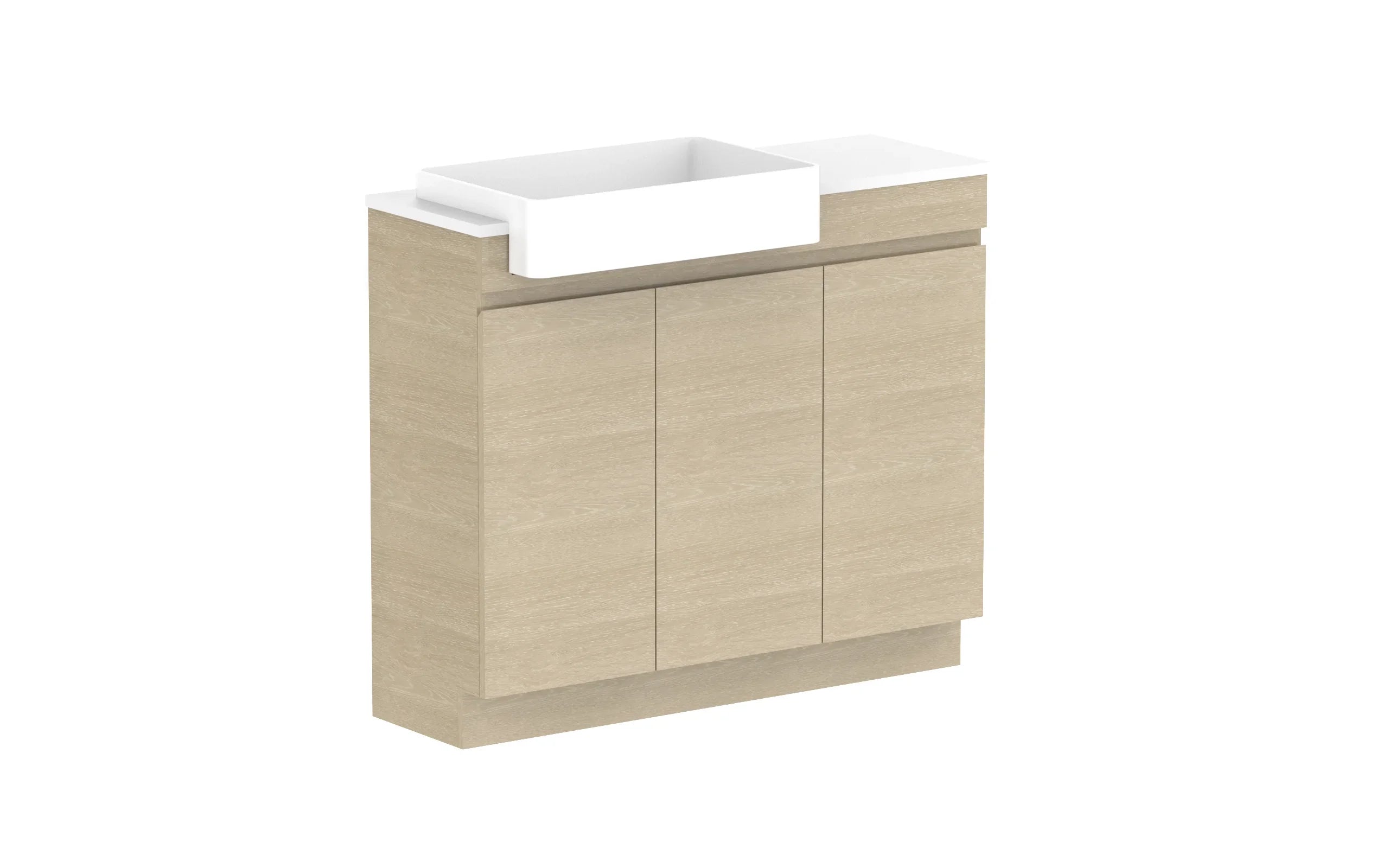 ADP Glacier Semi-Recessed All Door Trio Freestanding Vanity - 1050mm / Stone Benchtop / Left Hand Bowl
