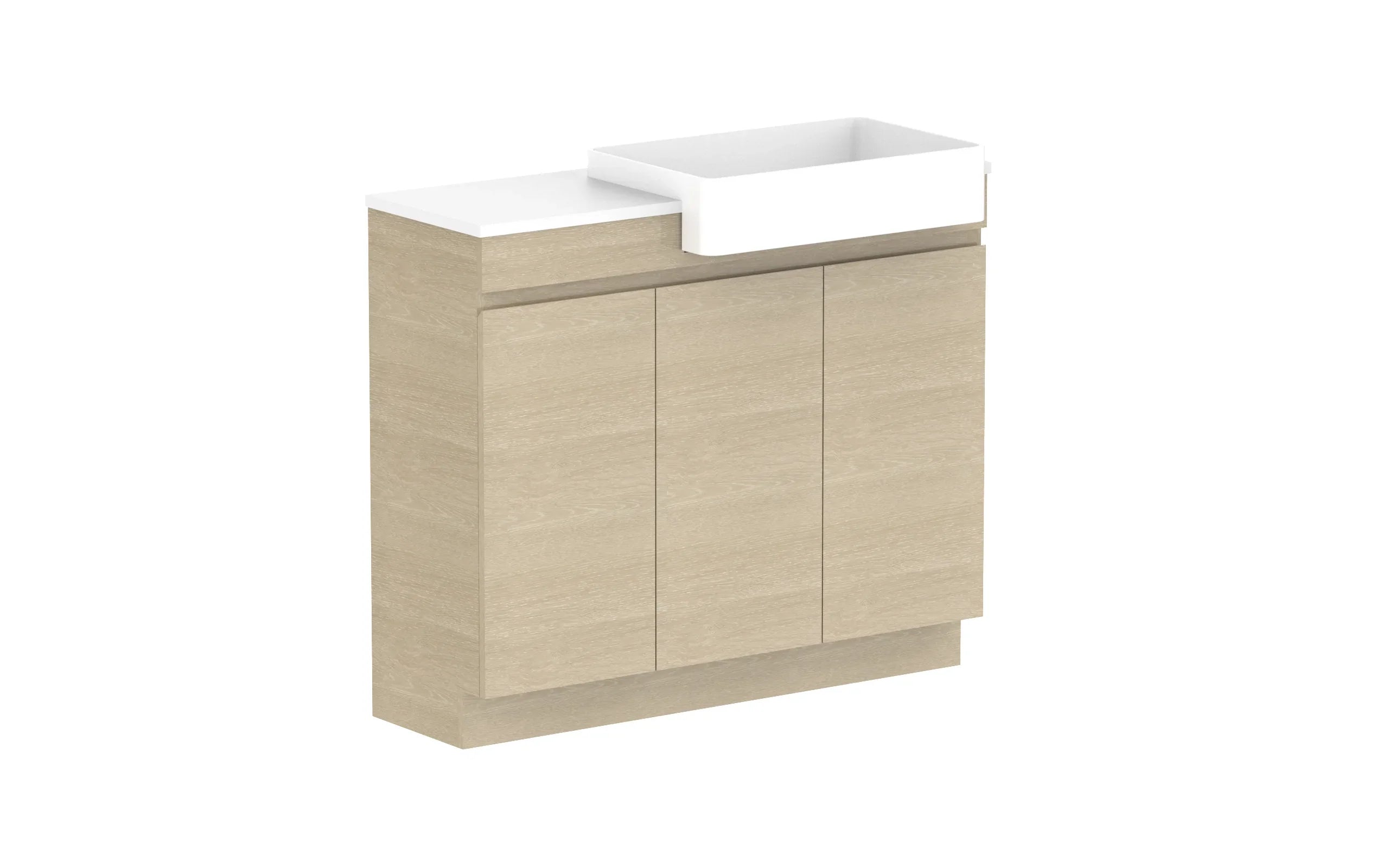 ADP Glacier Semi-Recessed All Door Trio Freestanding Vanity - 1050mm / Stone Benchtop / Right Hand Bowl