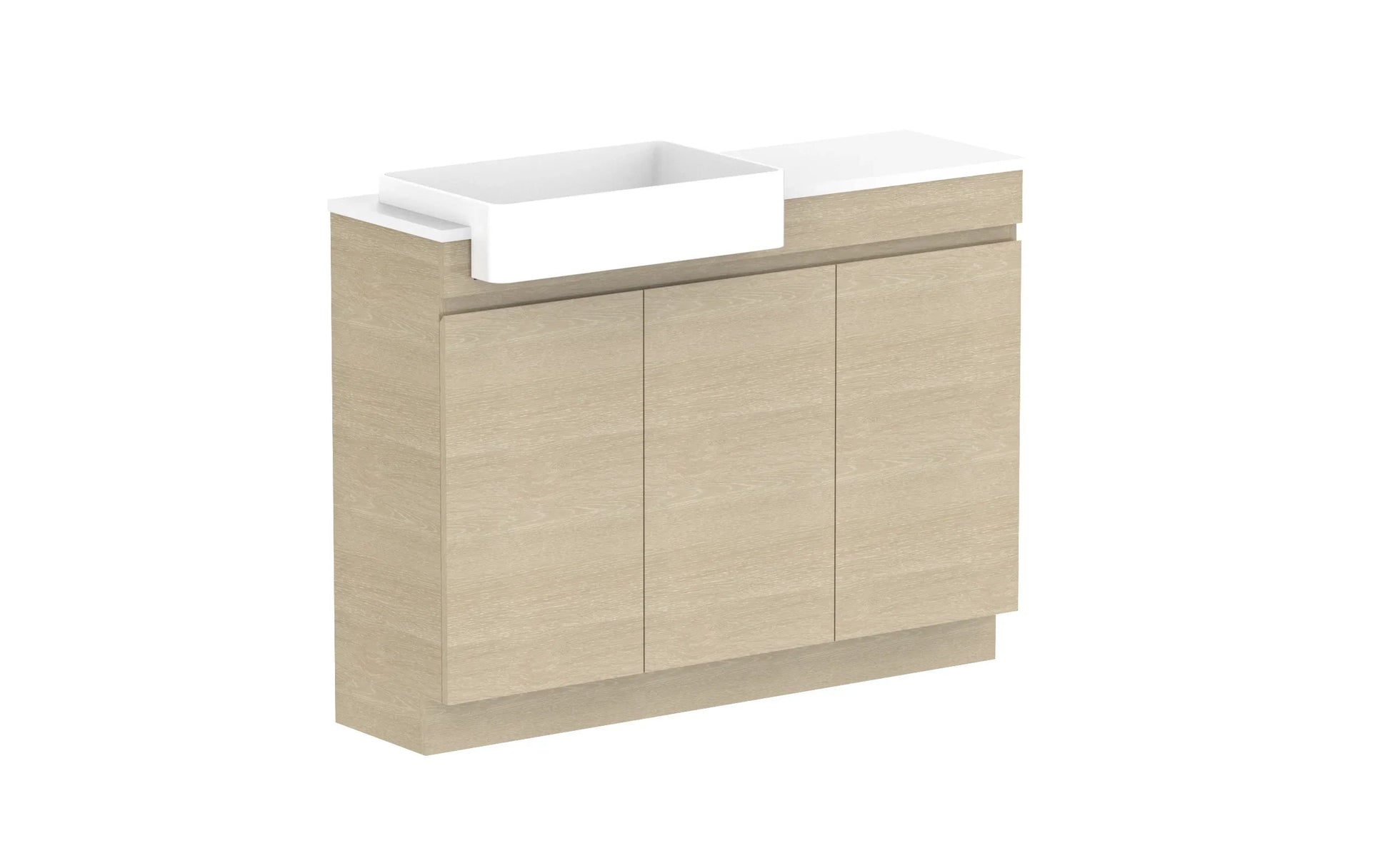 ADP Glacier Semi-Recessed All Door Trio Freestanding Vanity - 1200mm / Stone Benchtop / Left Hand Bowl