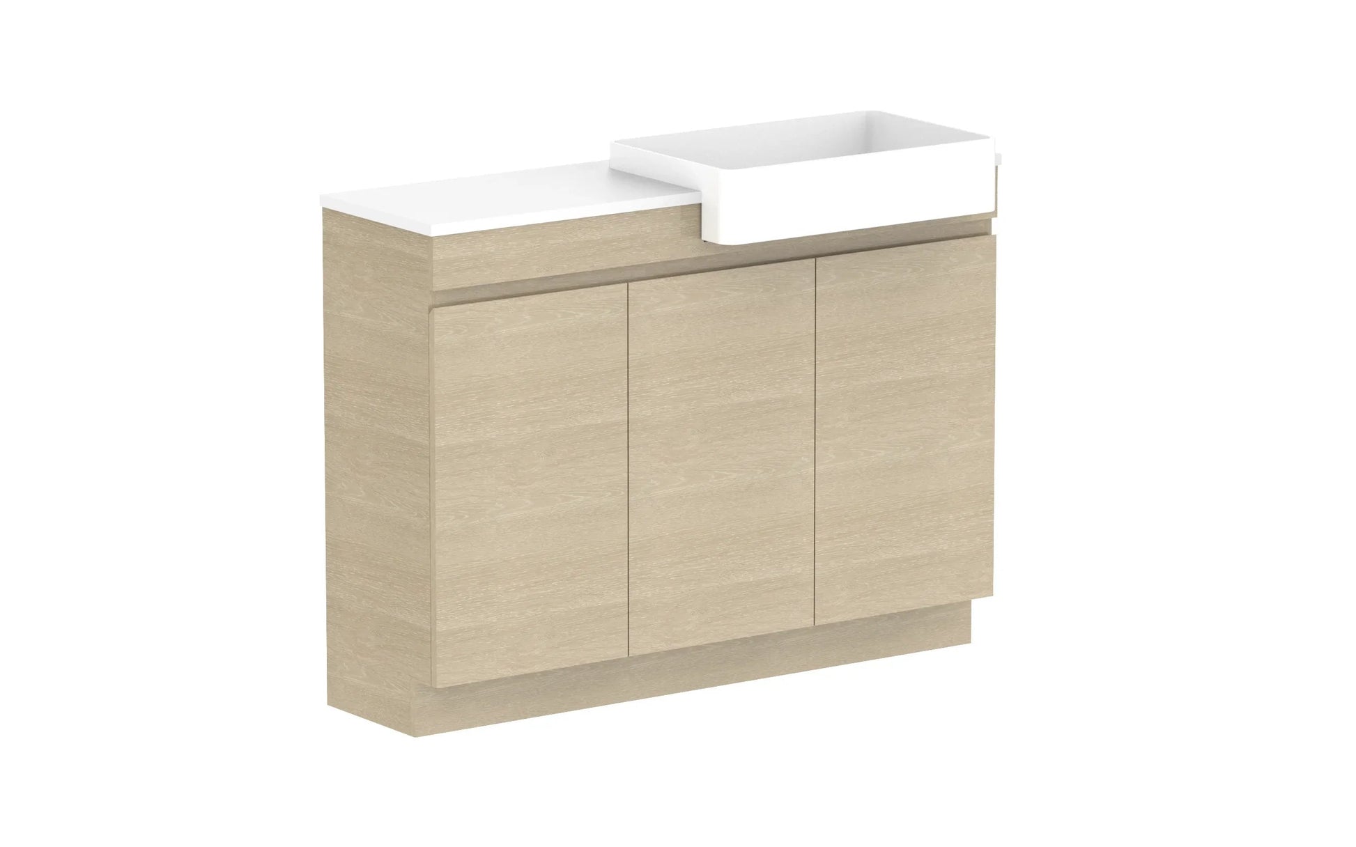 ADP Glacier Semi-Recessed All Door Trio Freestanding Vanity - 1200mm / Stone Benchtop / Right Hand Bowl
