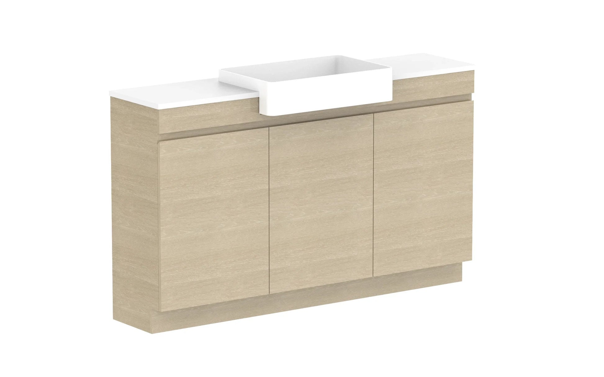 ADP Glacier Semi-Recessed All Door Trio Freestanding Vanity - 1500mm / Stone Benchtop / Centre Bowl