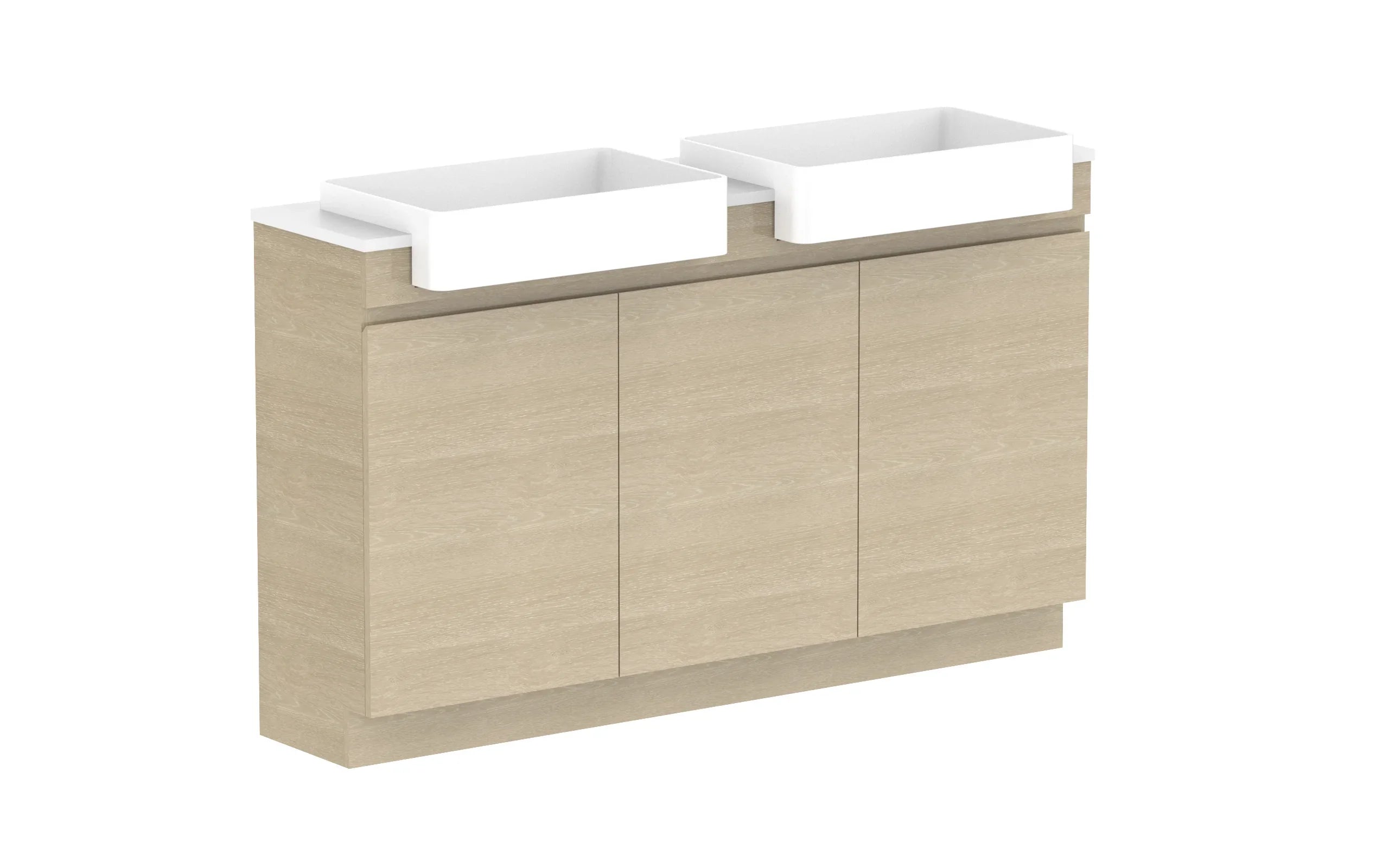 ADP Glacier Semi-Recessed All Door Trio Freestanding Vanity - 1500mm / Stone Benchtop / Double Bowl