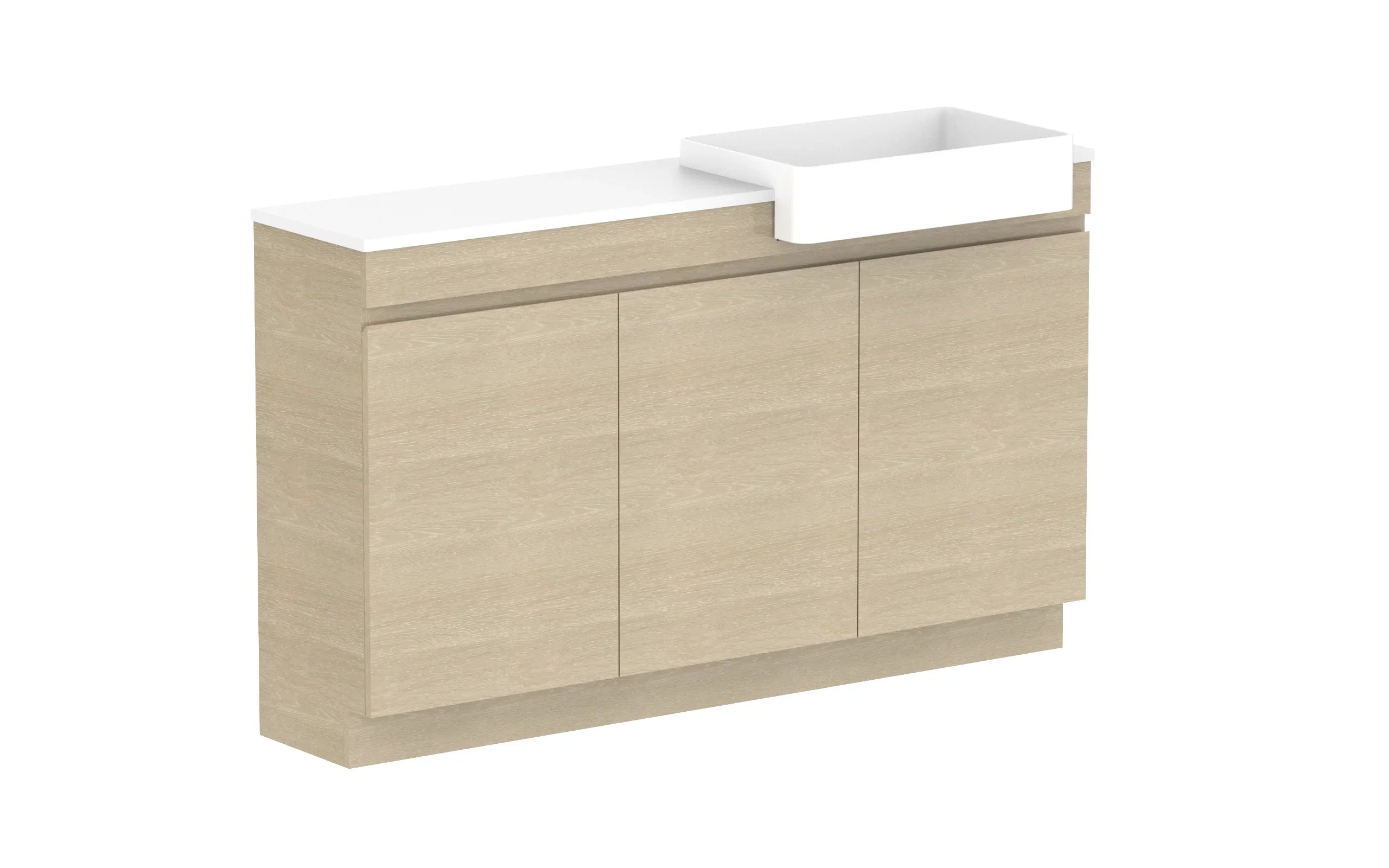 ADP Glacier Semi-Recessed All Door Trio Freestanding Vanity - 1500mm / Stone Benchtop / Right Hand Bowl