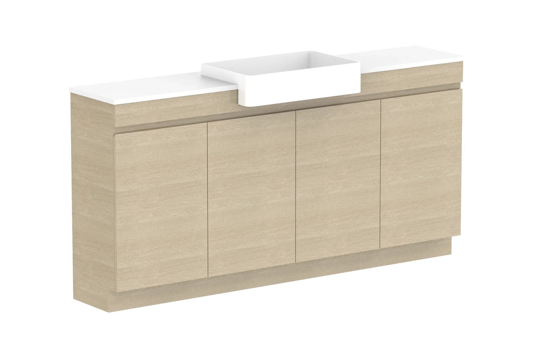 ADP Glacier Semi-Recessed All Door Trio Freestanding Vanity - 1800mm / Stone Benchtop / Centre Bowl