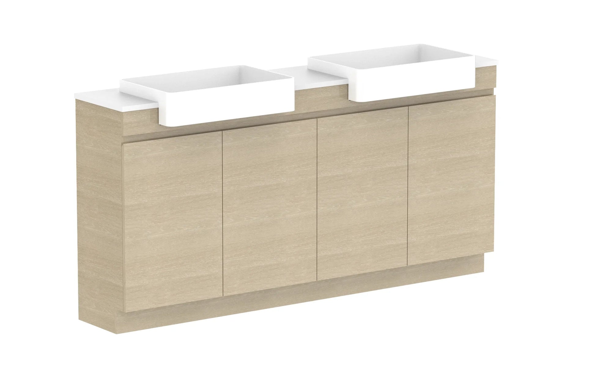 ADP Glacier Semi-Recessed All Door Trio Freestanding Vanity - 1800mm / Stone Benchtop / Double Bowl