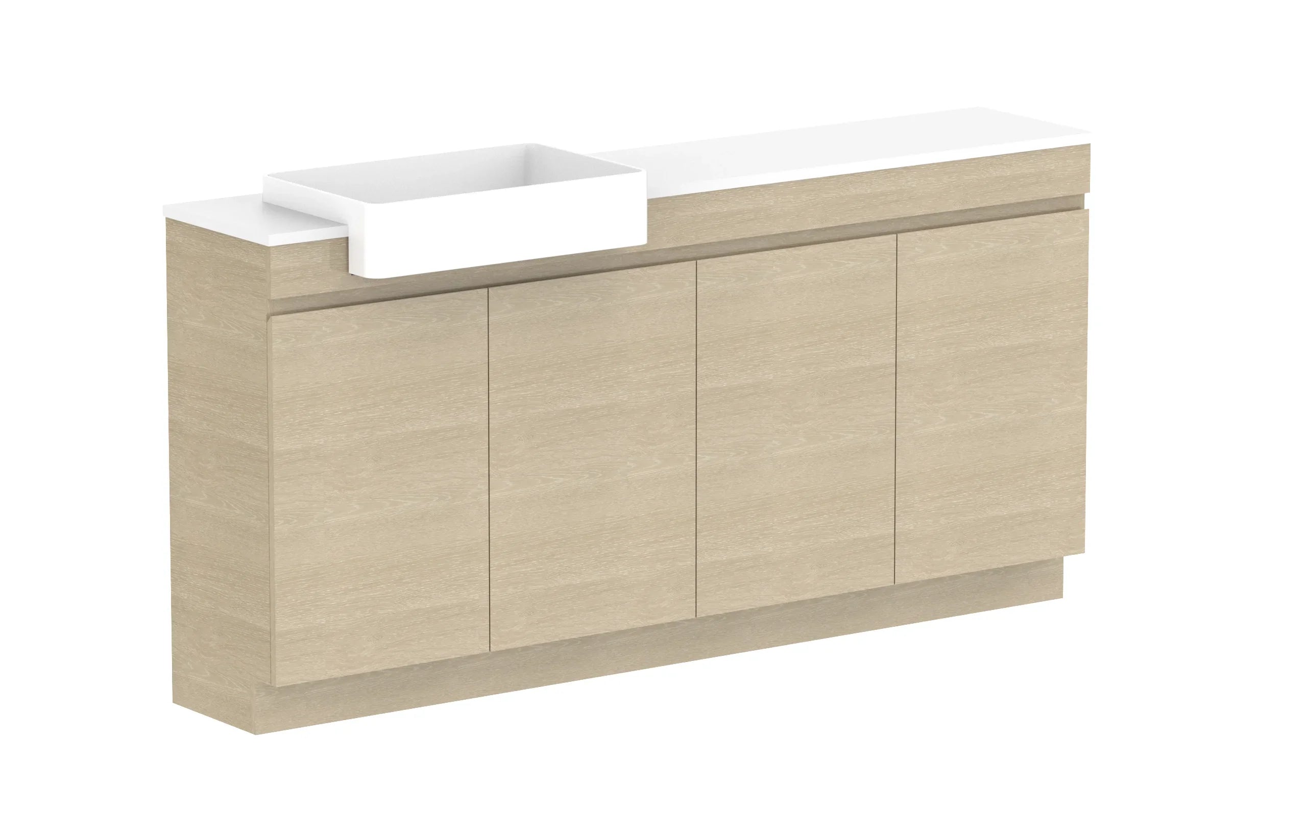 ADP Glacier Semi-Recessed All Door Trio Freestanding Vanity - 1800mm / Stone Benchtop / Left Hand Bowl