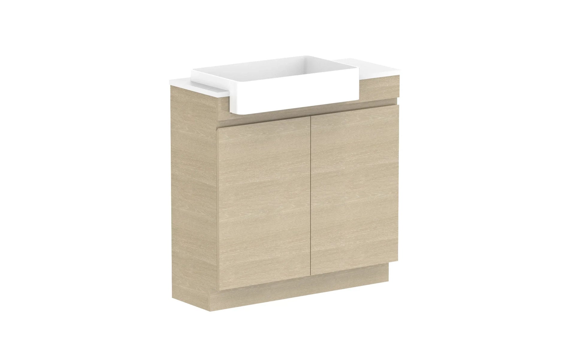 ADP Glacier Semi-Recessed All Door Trio Freestanding Vanity - 900mm / Stone Benchtop / Left Hand Bowl