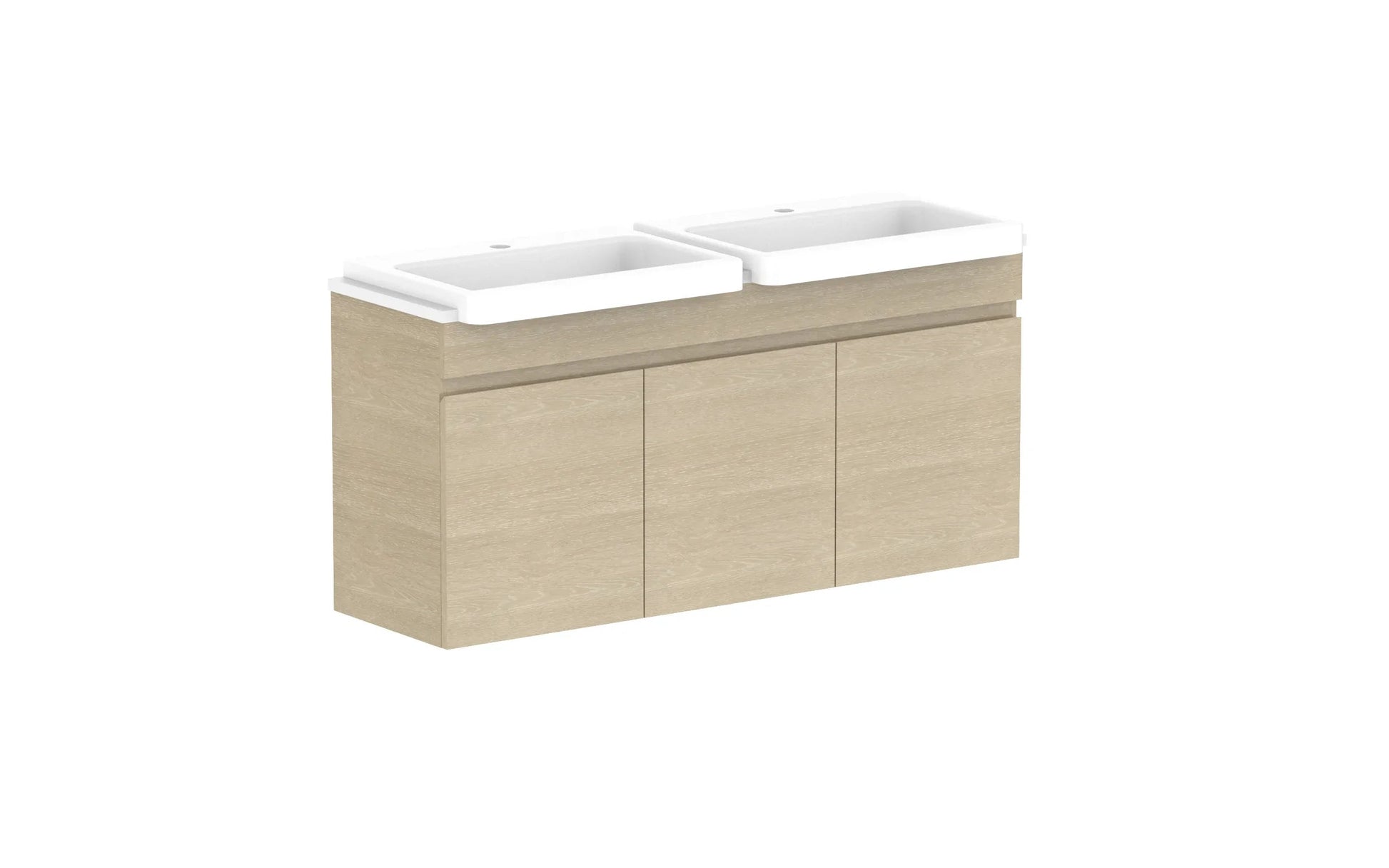 ADP Glacier Semi-Recessed All Door Twin Wall Hung Vanity - 1200mm / Stone Benchtop / Double Bowl