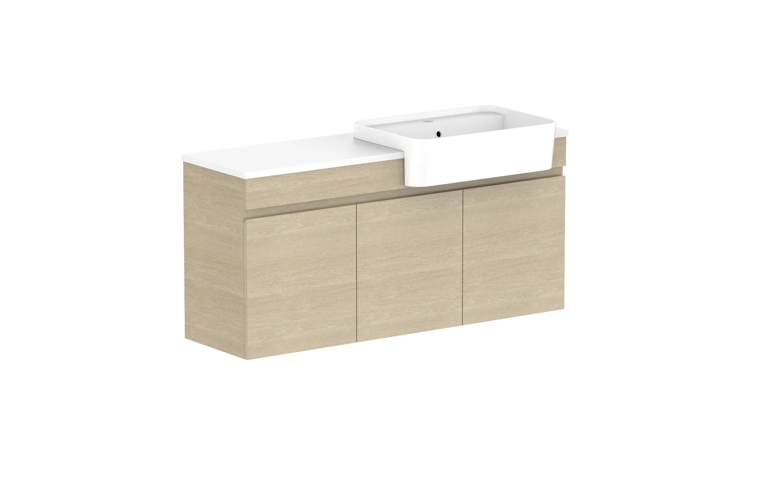 ADP Glacier Semi-Recessed All Door Twin Wall Hung Vanity - 1050mm / Stone Benchtop / Right Hand Bowl