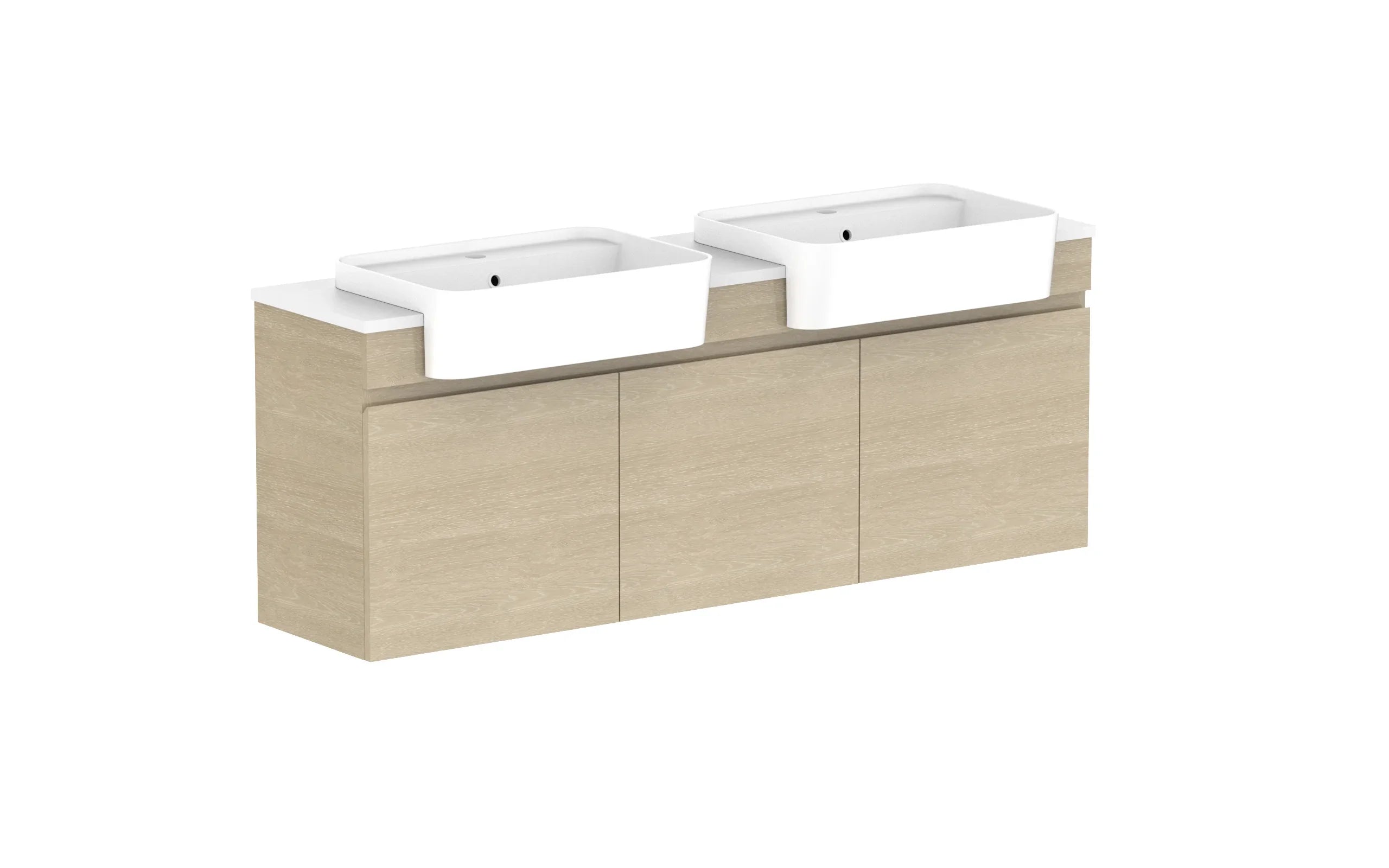ADP Glacier Semi-Recessed All Door Twin Wall Hung Vanity - 1500mm / Stone Benchtop / Double Bowl