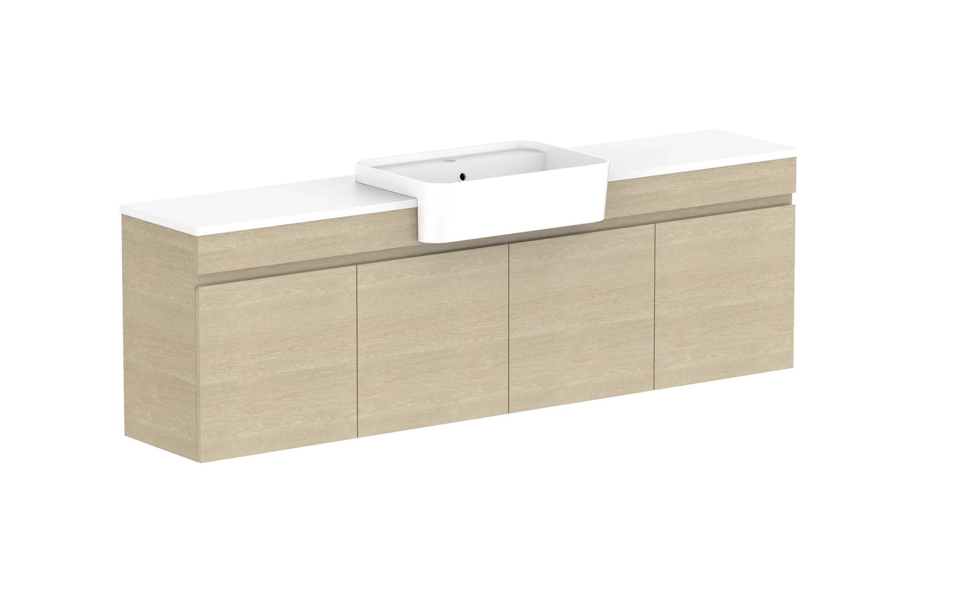 ADP Glacier Semi-Recessed All Door Twin Wall Hung Vanity - 1800mm / Stone Benchtop / Centre Bowl
