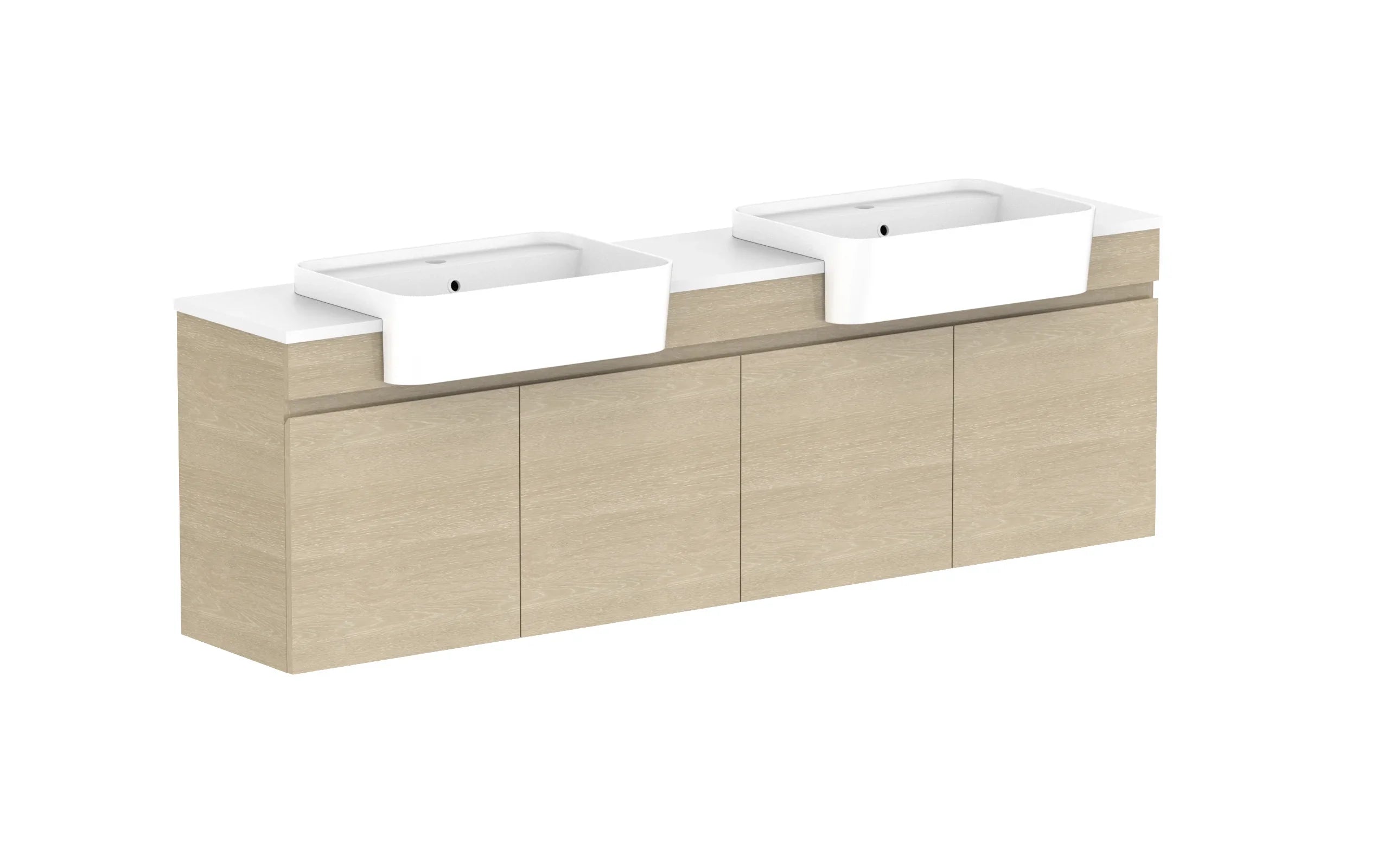 ADP Glacier Semi-Recessed All Door Twin Wall Hung Vanity - 1800mm / Stone Benchtop / Double Bowl