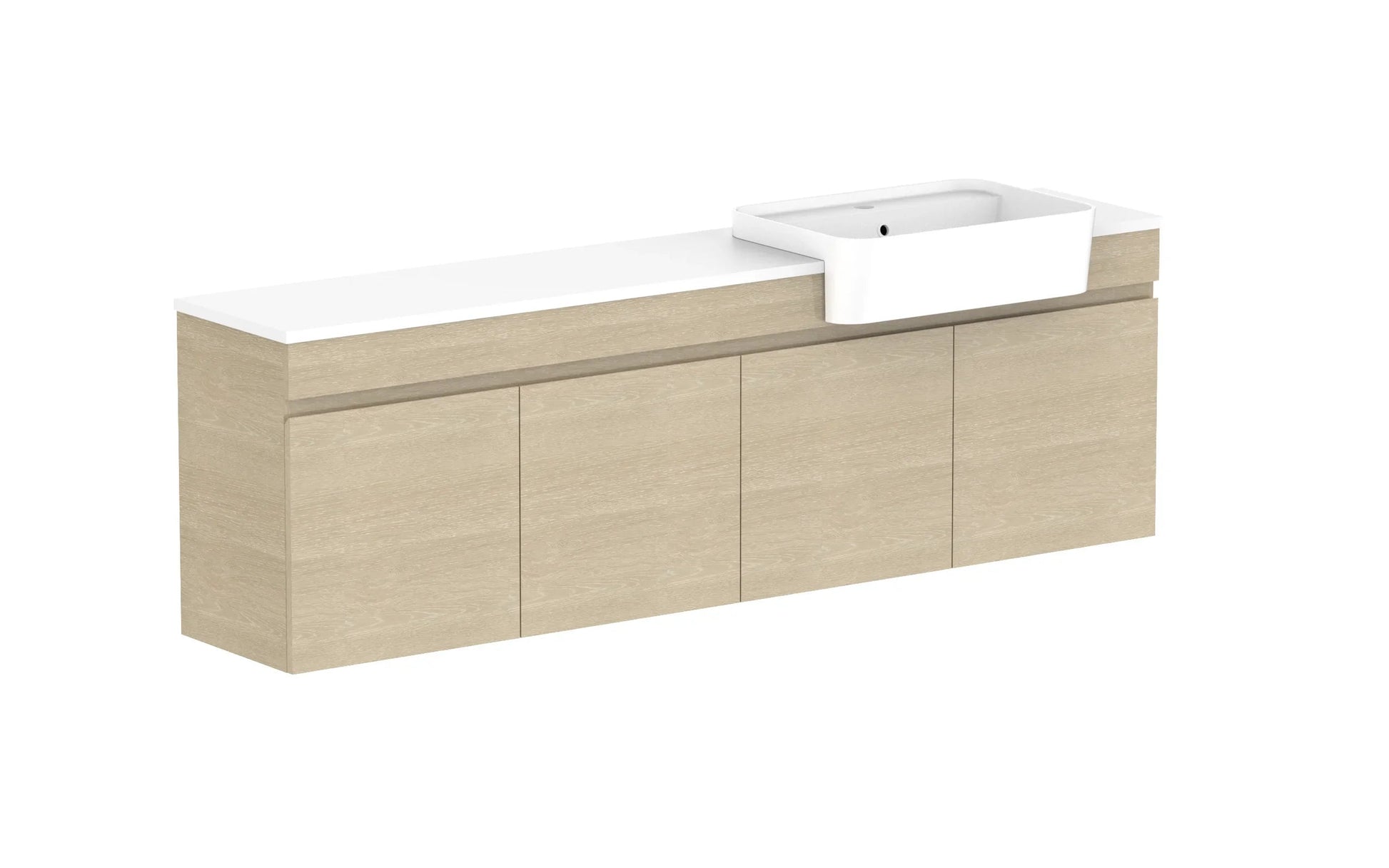 ADP Glacier Semi-Recessed All Door Twin Wall Hung Vanity - 1800mm / Stone Benchtop / Right Hand Bowl