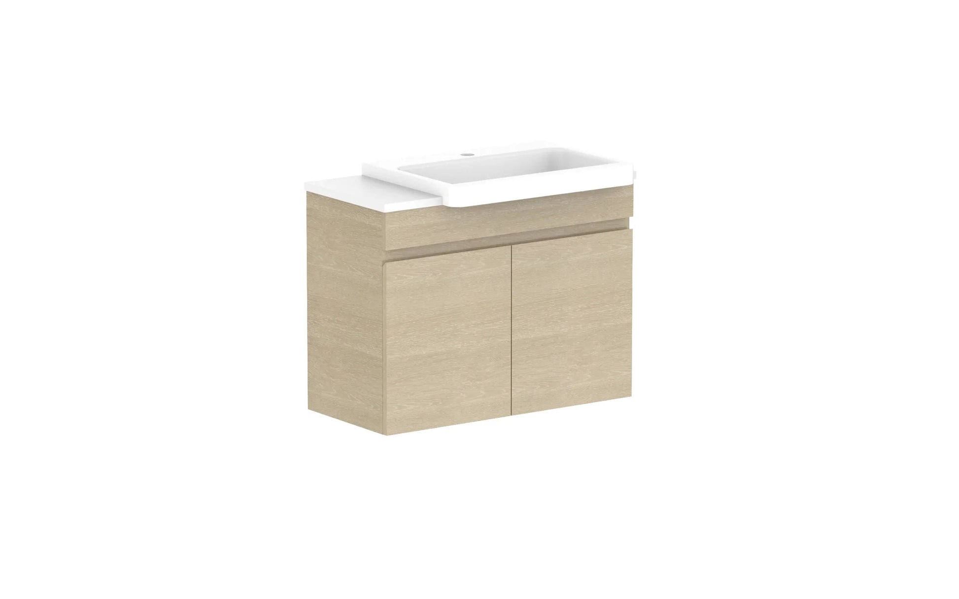ADP Glacier Semi-Recessed All Door Twin Wall Hung Vanity - 750mm / Stone Benchtop / Right Hand Bowl