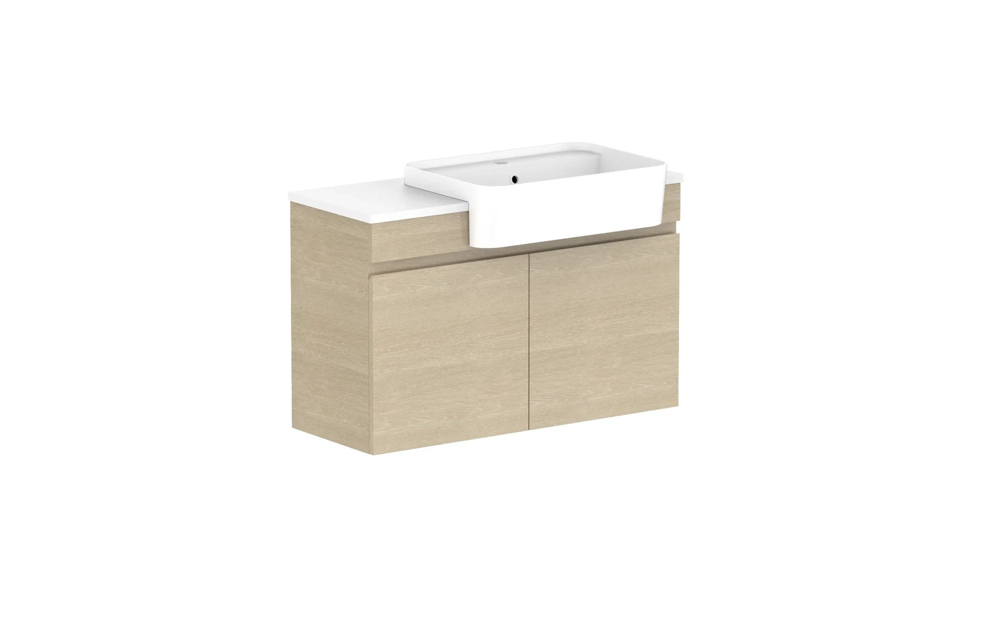 ADP Glacier Semi-Recessed All Door Twin Wall Hung Vanity - 900mm / Stone Benchtop / Right Hand Bowl